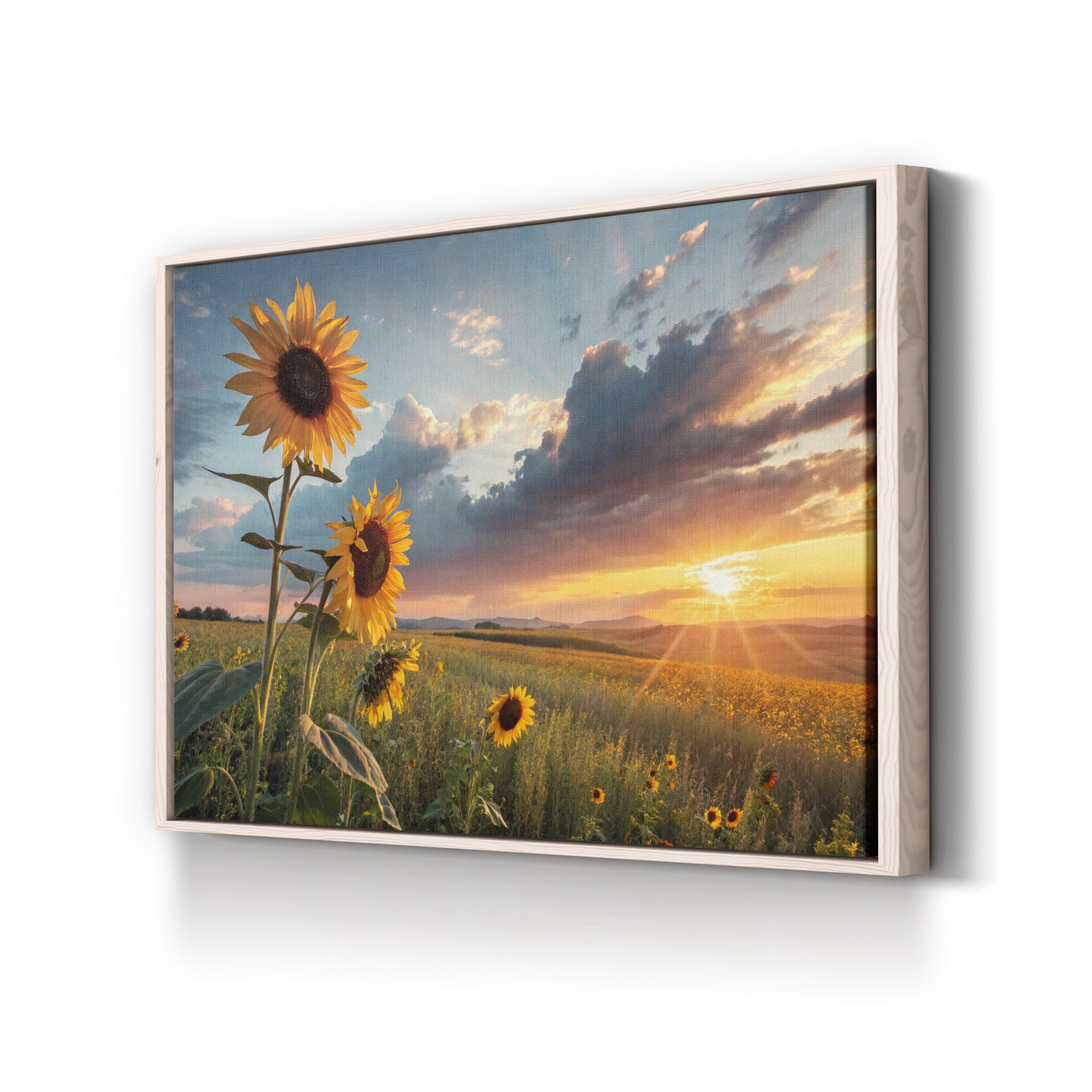 Sunflower Sunset Field – Vintage Photography Wall Art | Golden Landscape Canvas Print