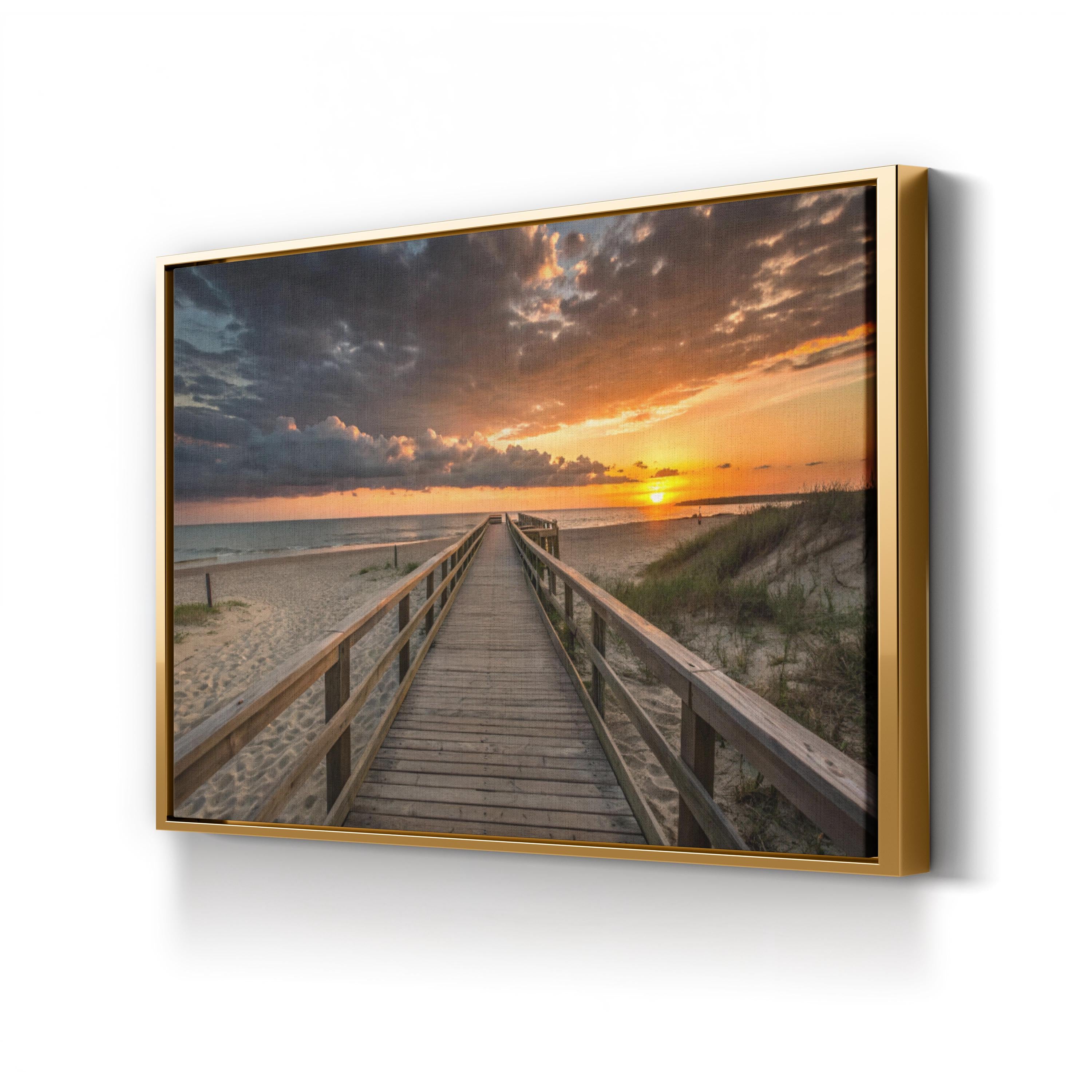 Sunset Beach Boardwalk – Vintage Photography Wall Art | Golden Ocean Canvas Print