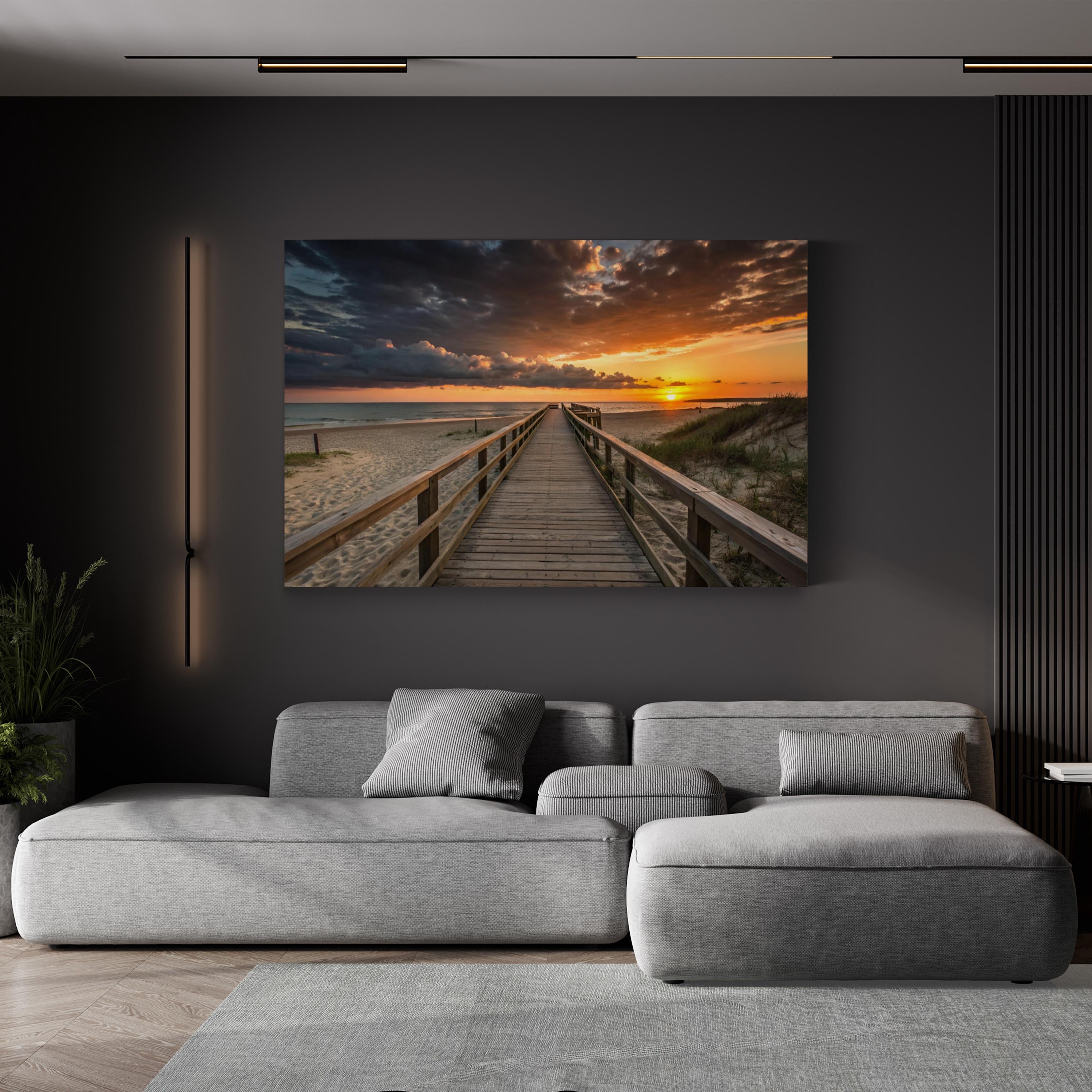 Sunset Beach Boardwalk – Vintage Photography Wall Art | Golden Ocean Canvas Print