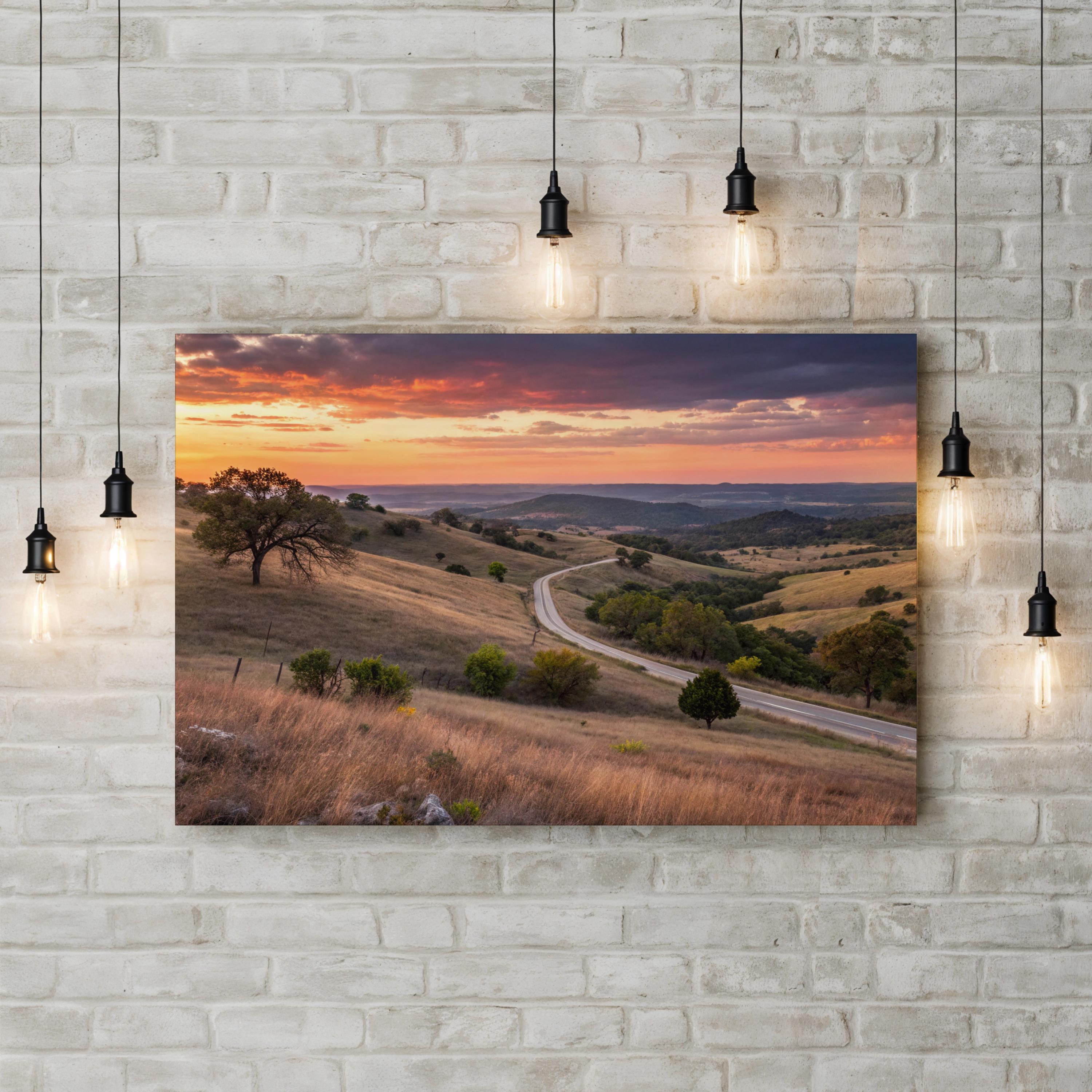 Texas Hill Country Sunset Wall Art — Rustic Landscape Photography Canvas Print