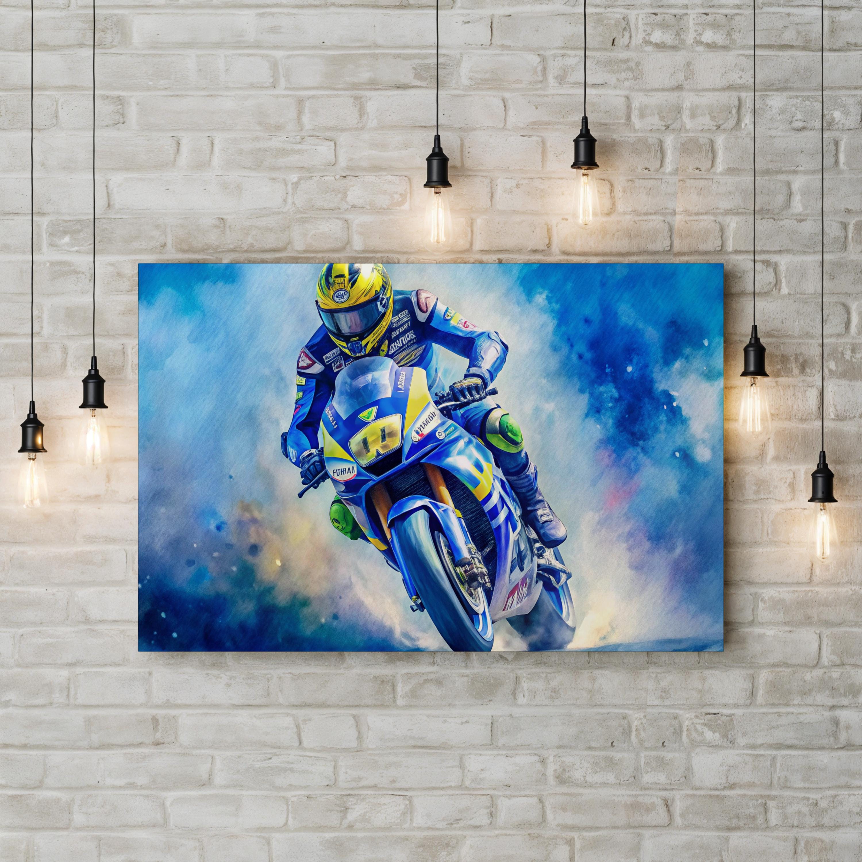 Motorcycle Racing Rider – Period Illustration Wall Art | High-Speed Sports Canvas Print