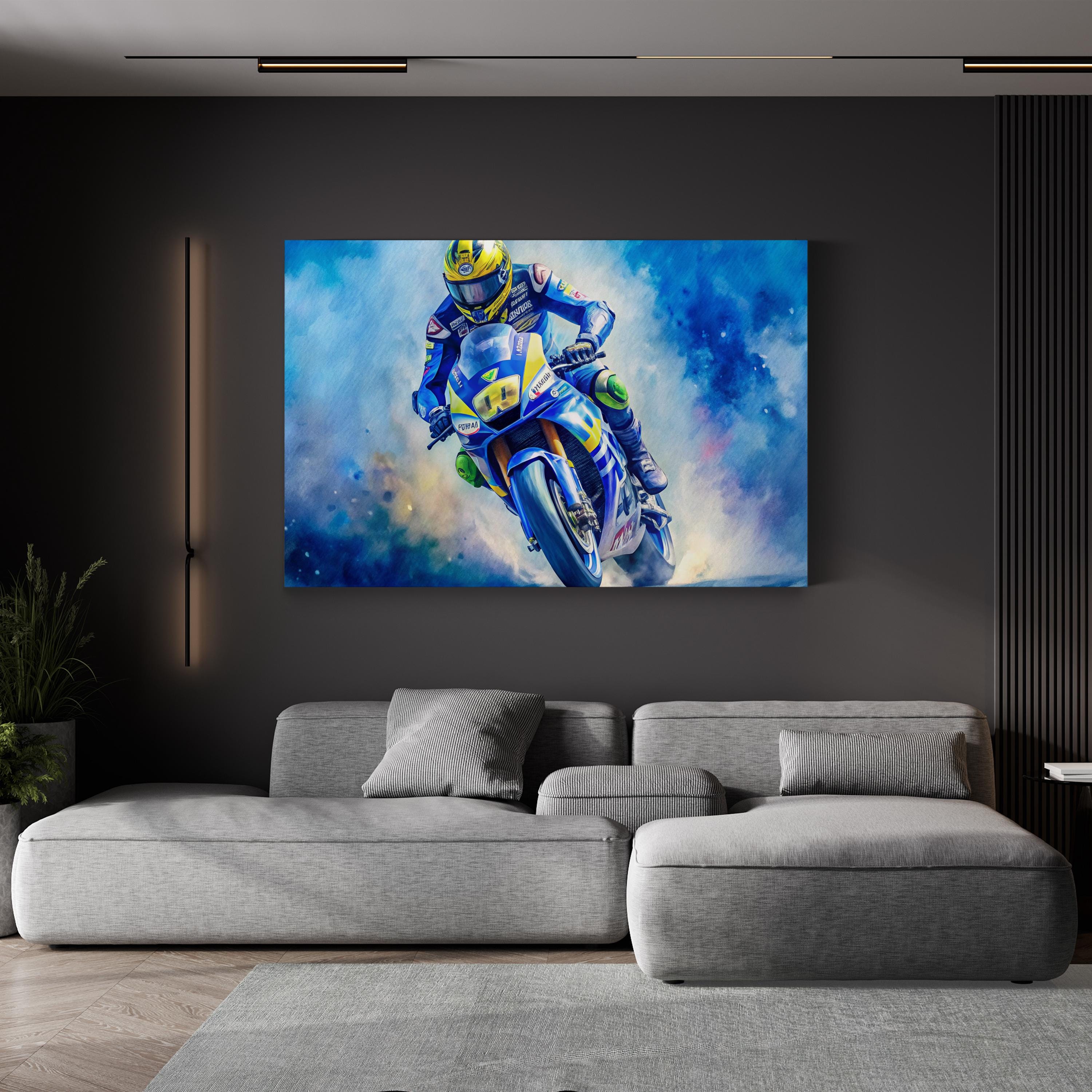 Motorcycle Racing Rider – Period Illustration Wall Art | High-Speed Sports Canvas Print