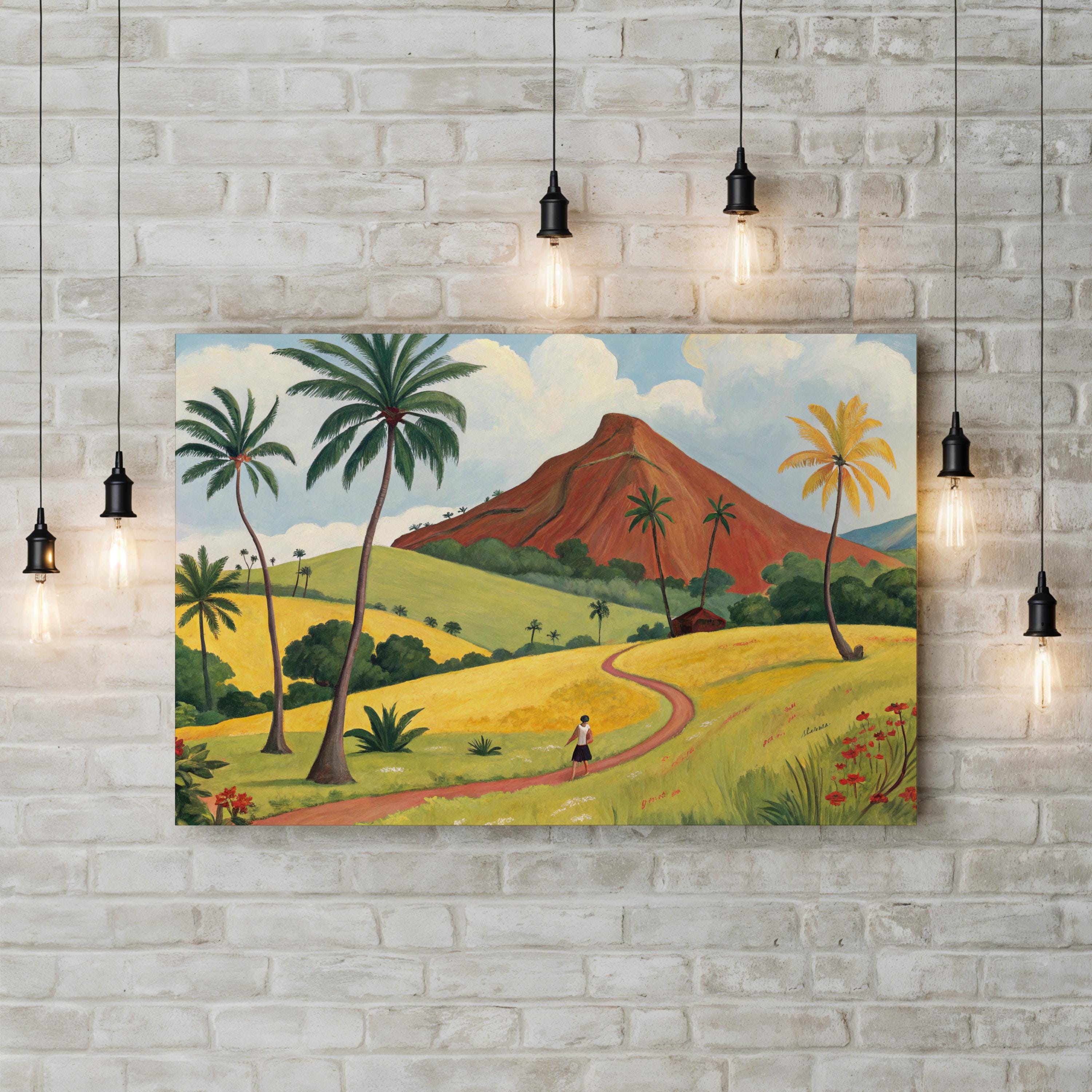 Tropical Island Mountain – Period Illustration Wall Art | Scenic Landscape Canvas Print