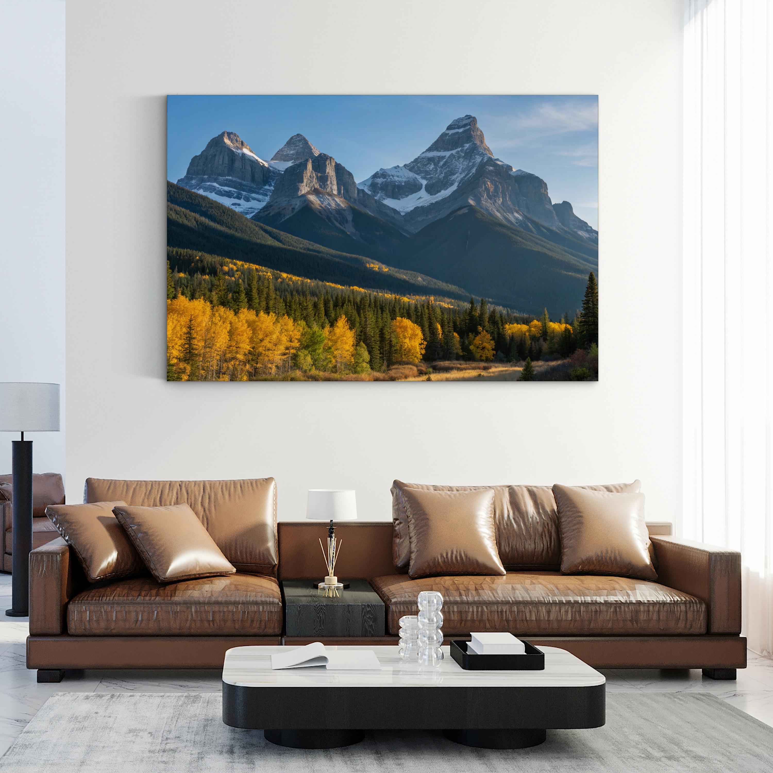 Three Sisters Autumn Range – Vintage Photography Wall Art | Golden Landscape Canvas Print