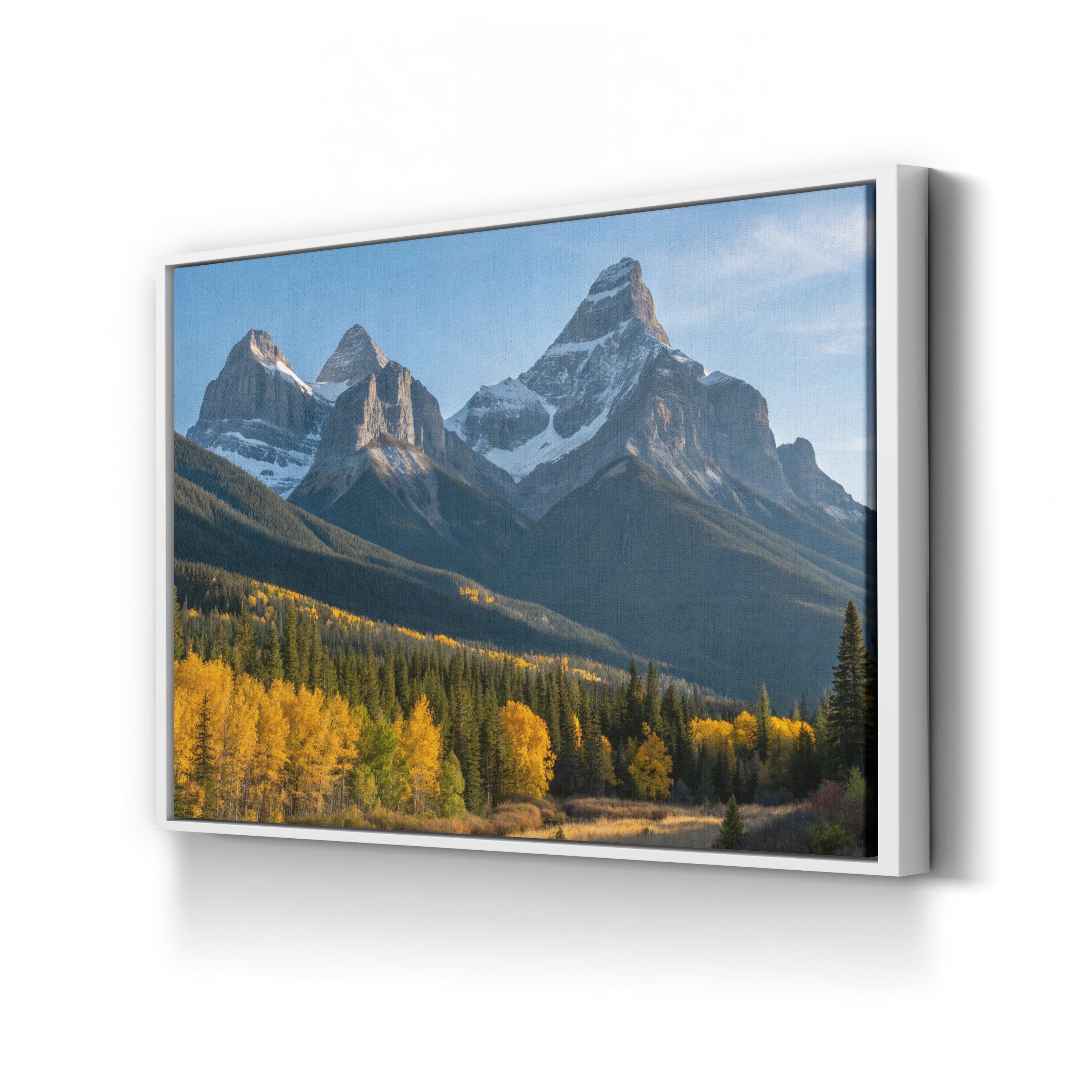 Three Sisters Autumn Range – Vintage Photography Wall Art | Golden Landscape Canvas Print