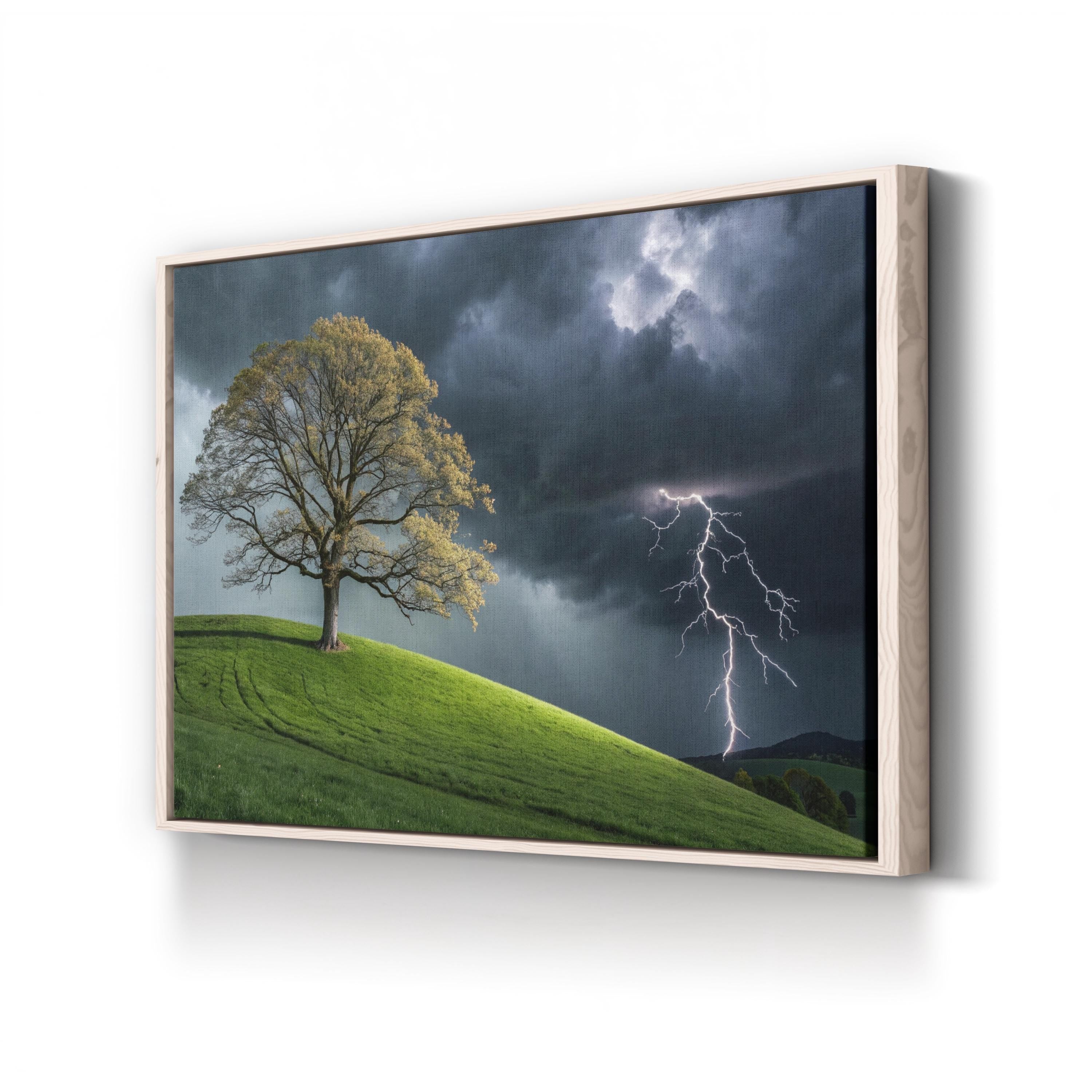 Solitary Tree Lightning Storm – Vintage Photography Wall Art | Dramatic Landscape Canvas Print