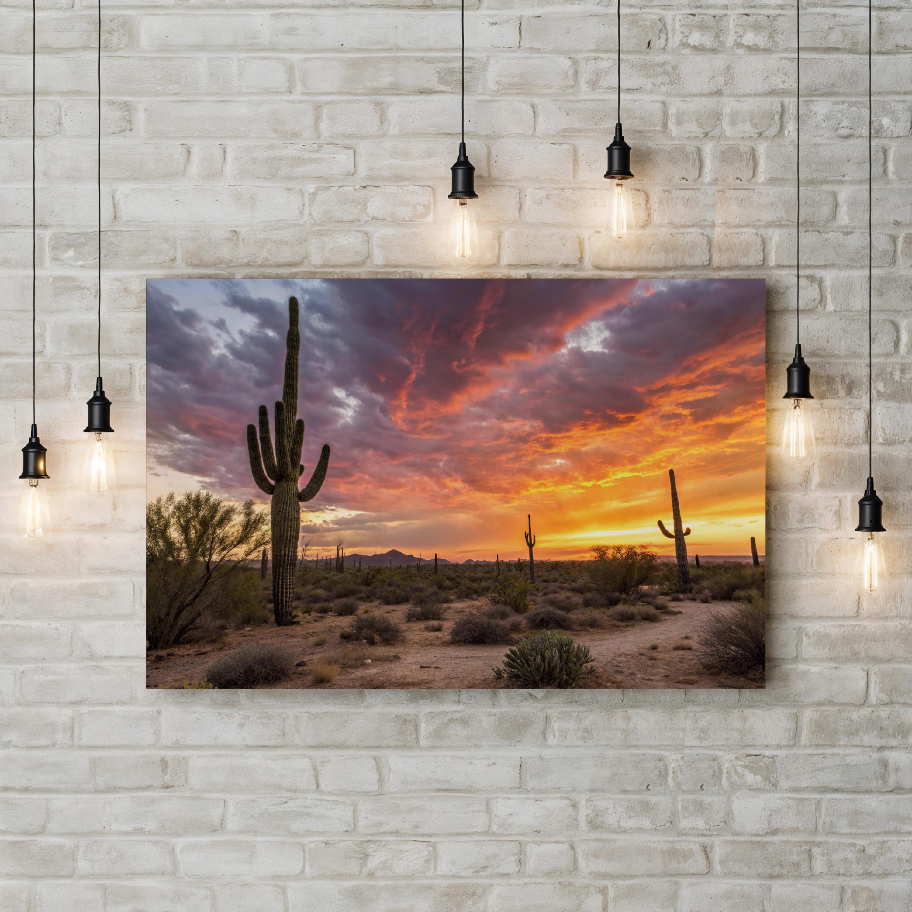 Arizona Desert Sunrise – Vintage Photography Wall Art | Saguaro Cacti Canvas Print