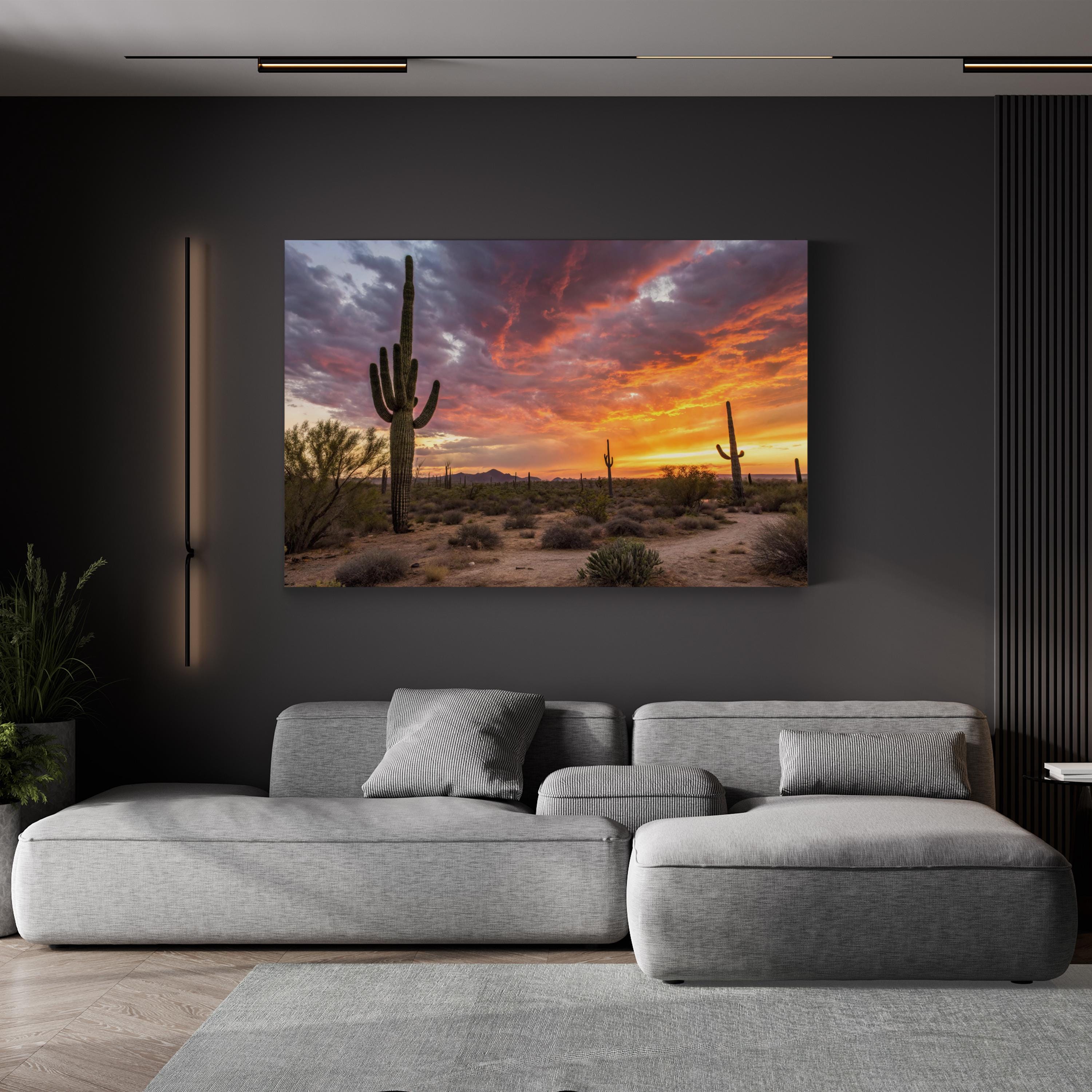 Arizona Desert Sunrise – Vintage Photography Wall Art | Saguaro Cacti Canvas Print
