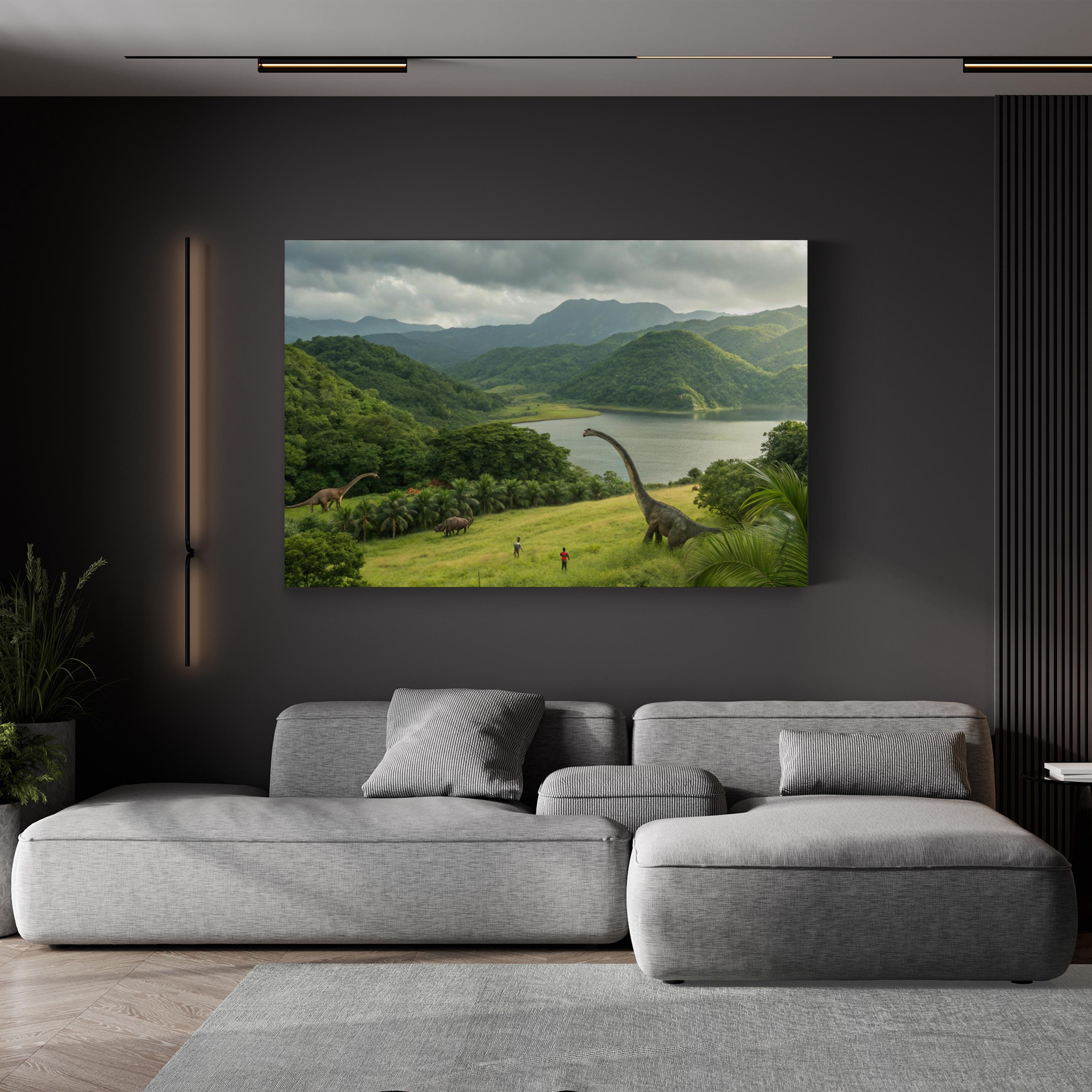 Jurassic Prehistoric Valley – Period Illustration Wall Art | Cinematic Dinosaur Canvas Print