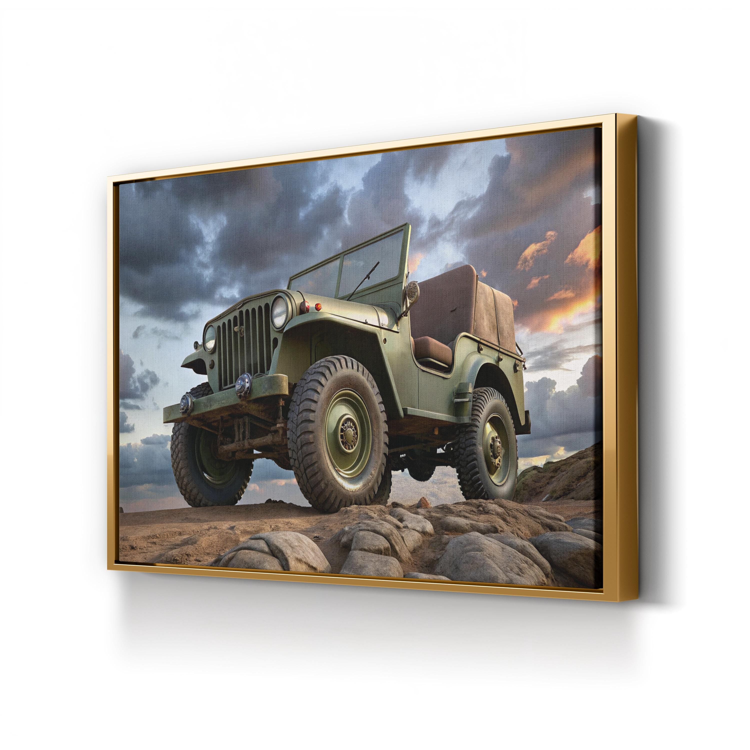 Vintage Military 4x4 Off-Roader – Period Illustration Wall Art | Rugged Automotive Canvas Print