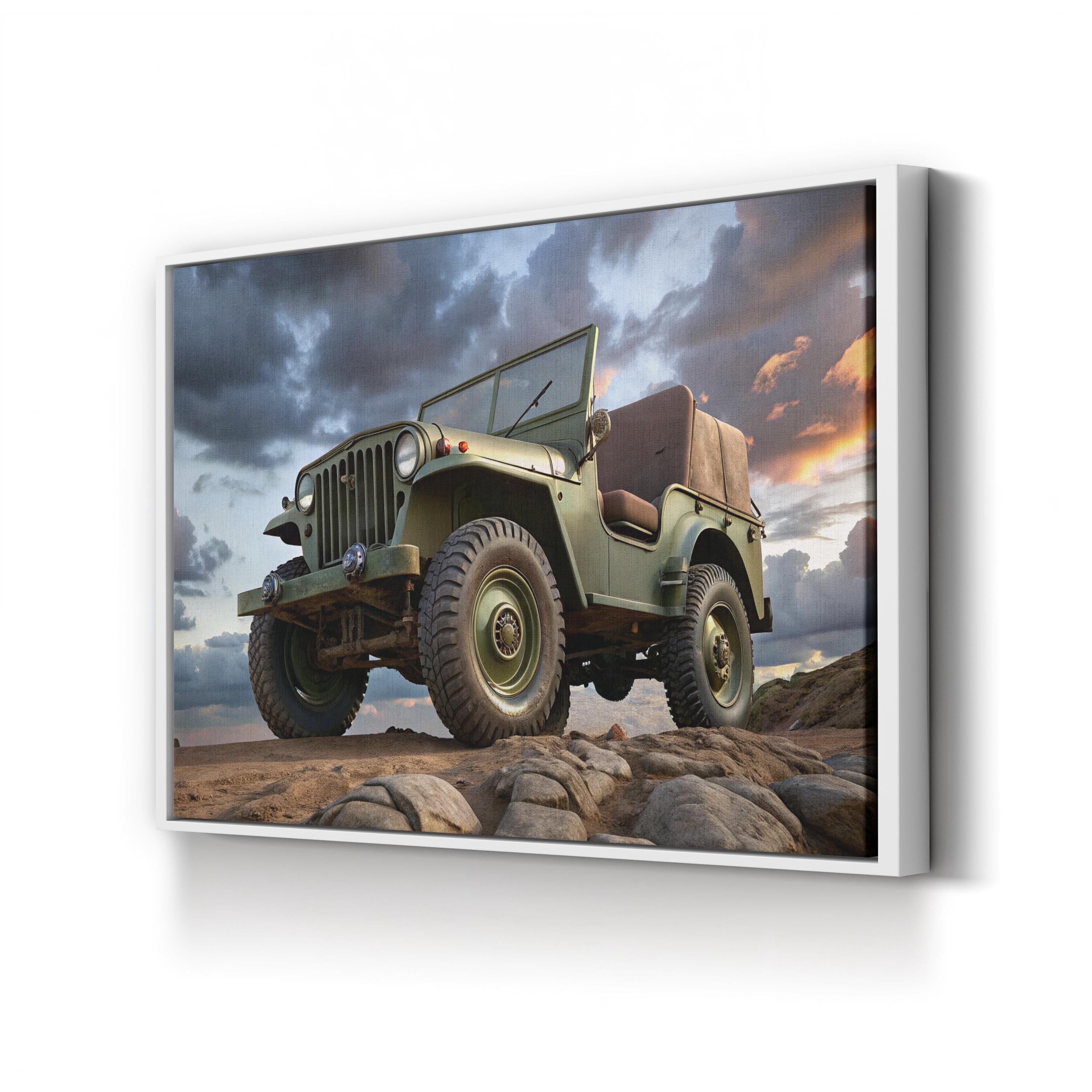 Vintage Military 4x4 Off-Roader – Period Illustration Wall Art | Rugged Automotive Canvas Print