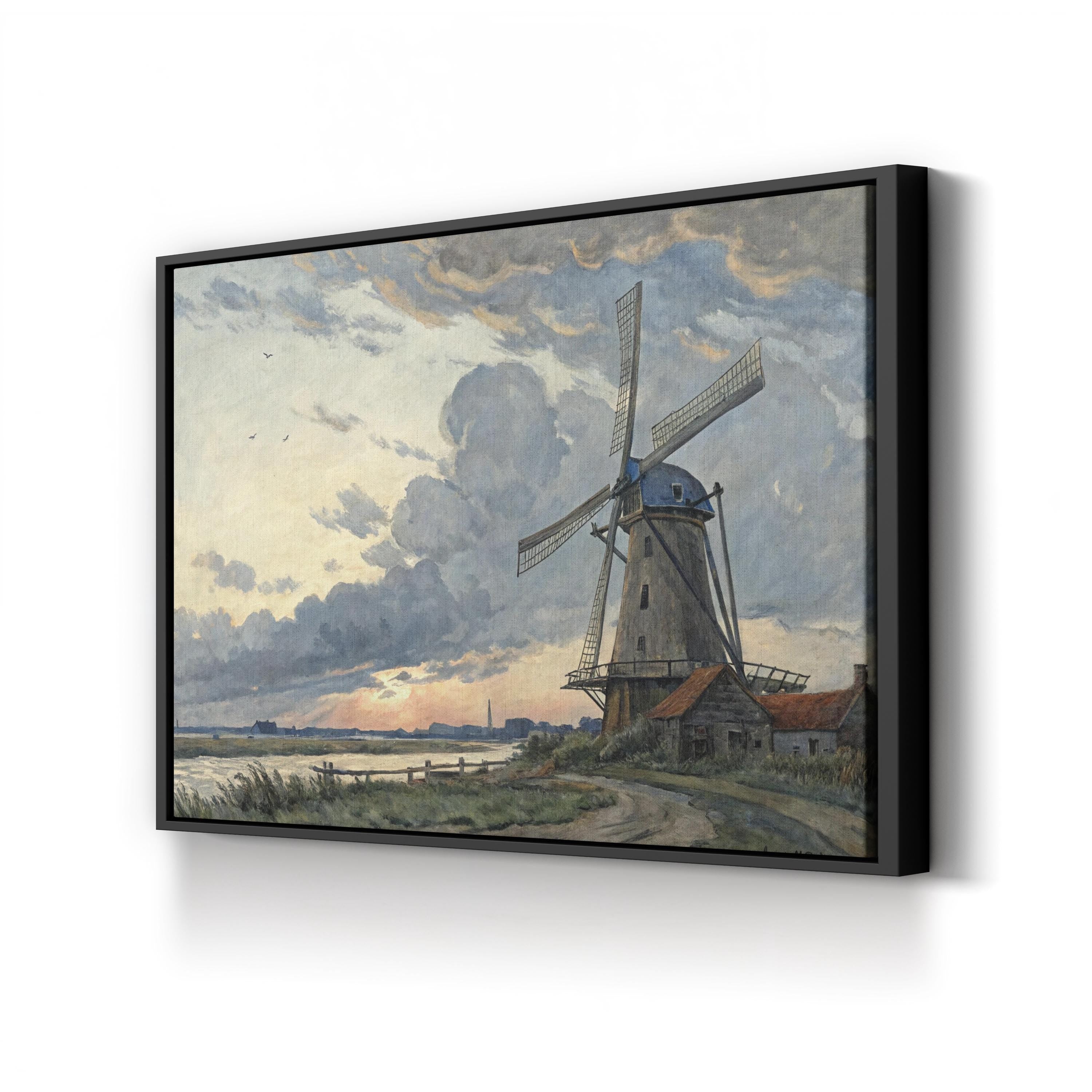 Vintage Windmill Countryside – Period Illustration Wall Art | Rustic Landscape Canvas Print