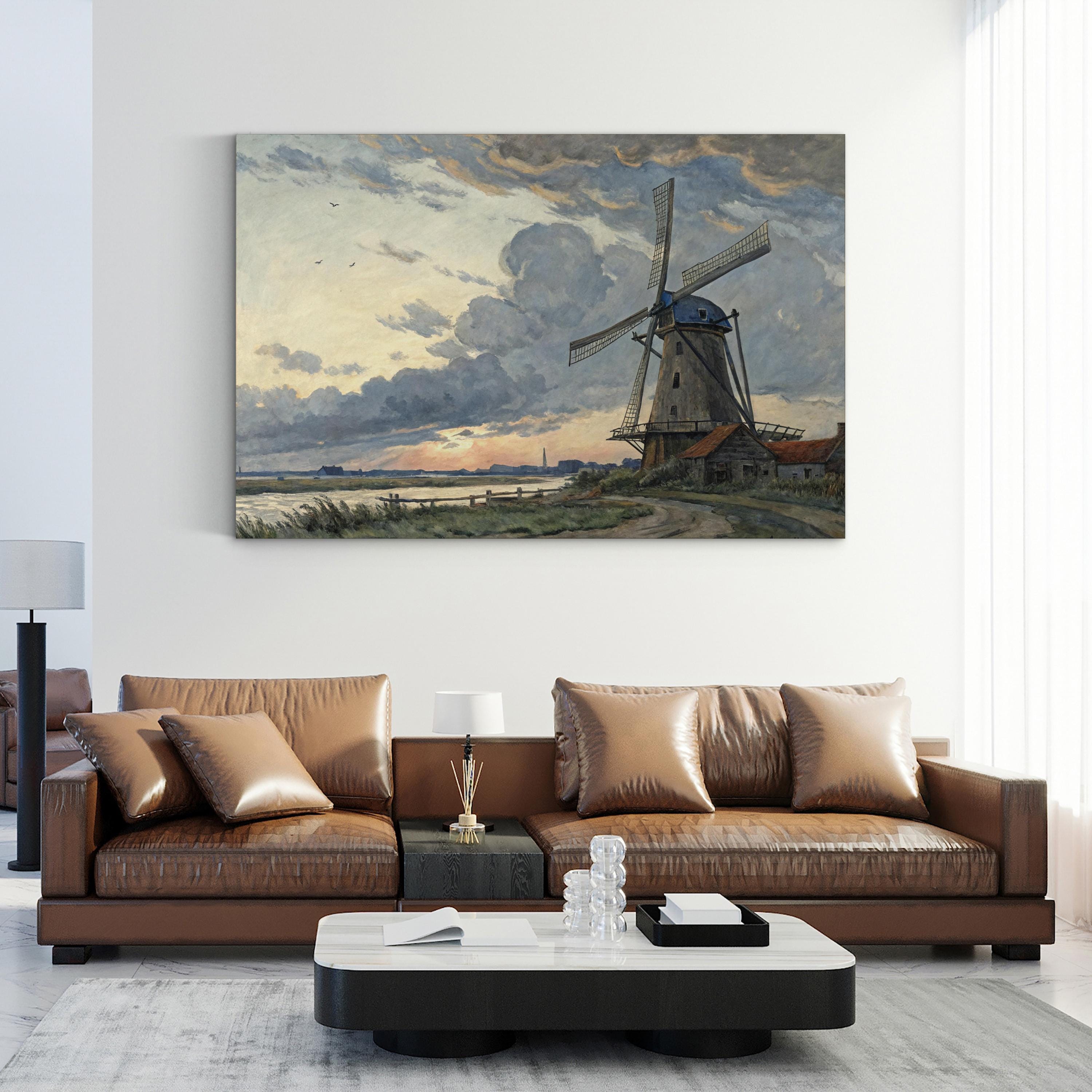 Vintage Windmill Countryside – Period Illustration Wall Art | Rustic Landscape Canvas Print