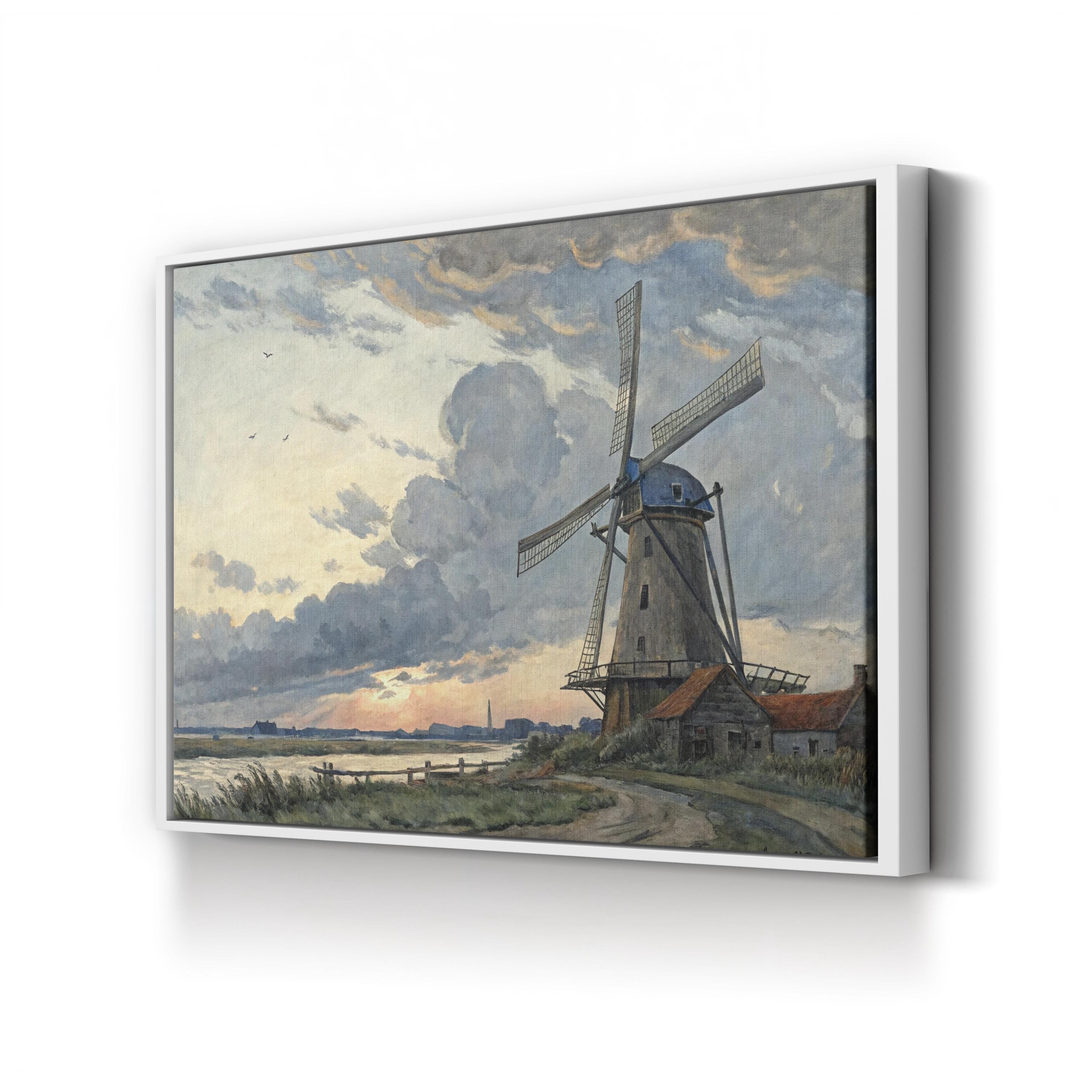 Vintage Windmill Countryside – Period Illustration Wall Art | Rustic Landscape Canvas Print