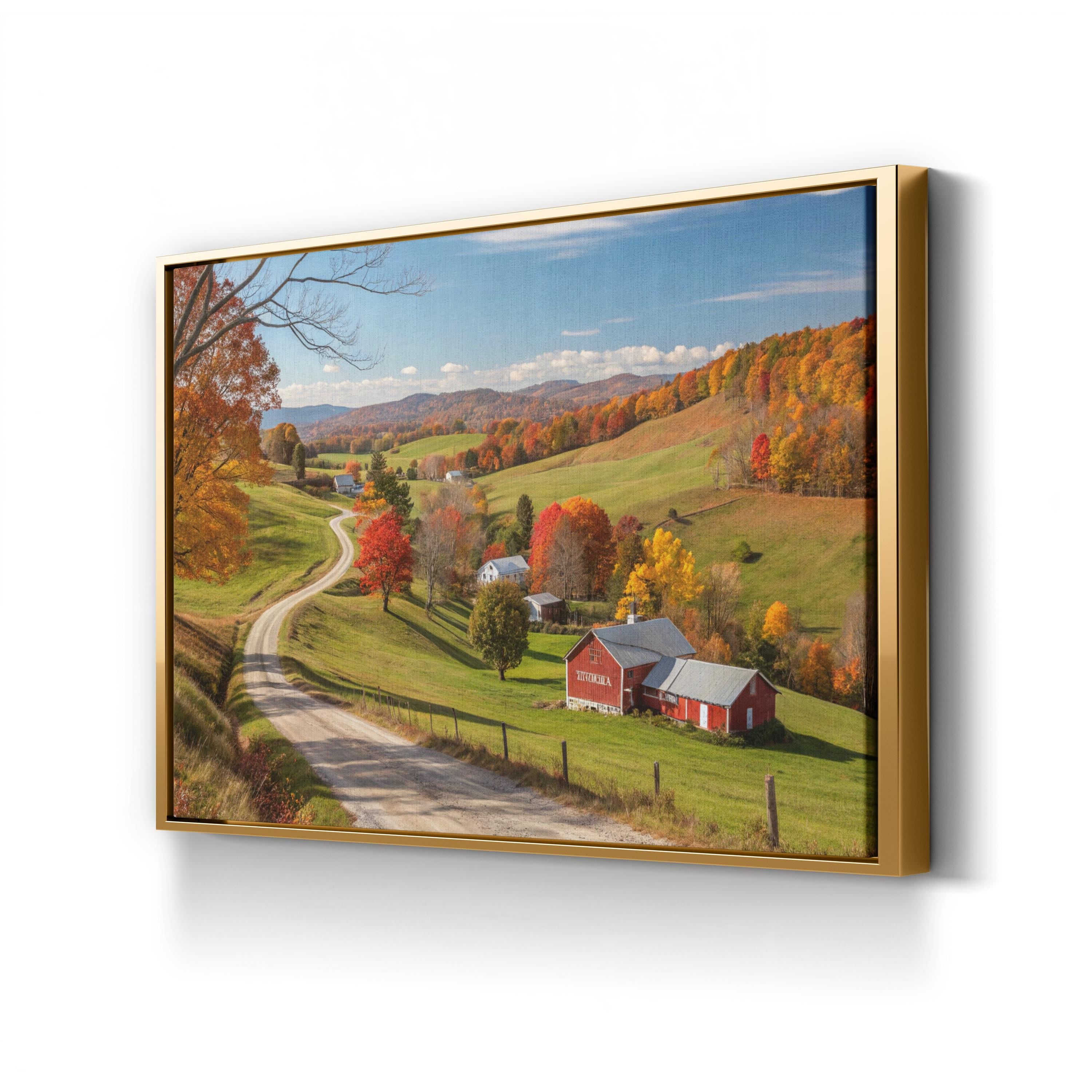 Farmhouse Barn Country Road – Period Illustration Wall Art | Rustic Landscape Canvas Print