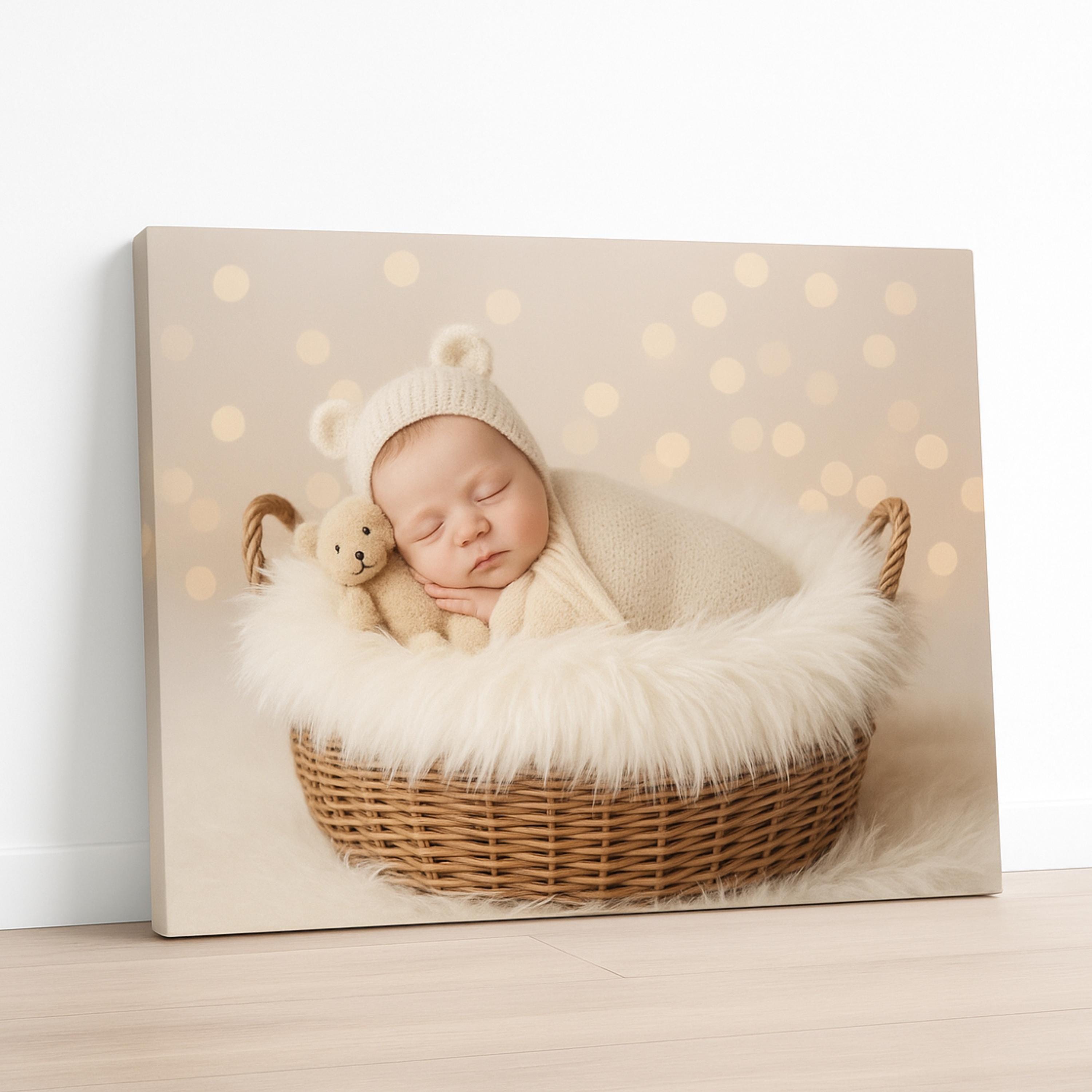 Custom photo canvas wall art displayed in a living room
