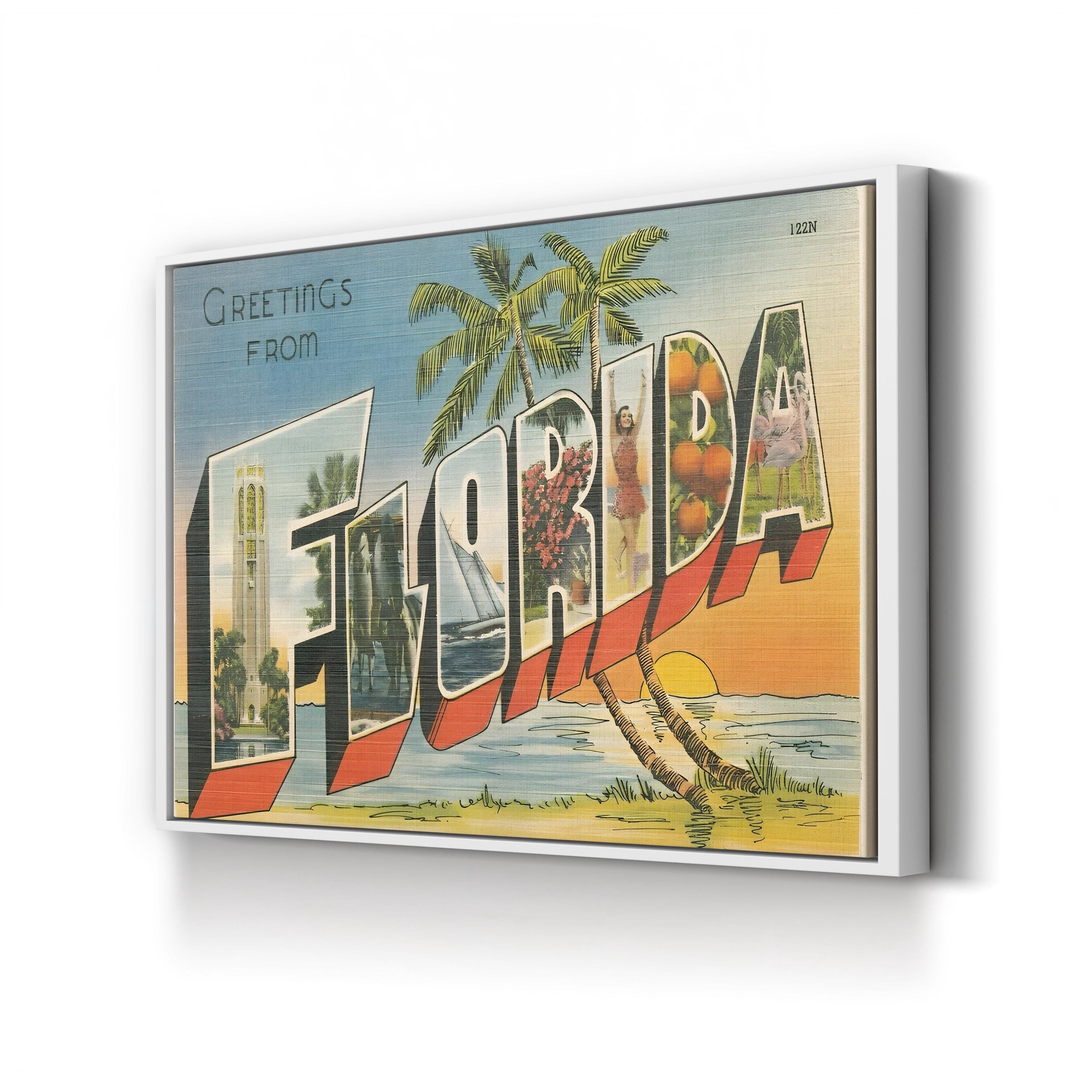 Greetings from Florida Postcard canvas print in white frame