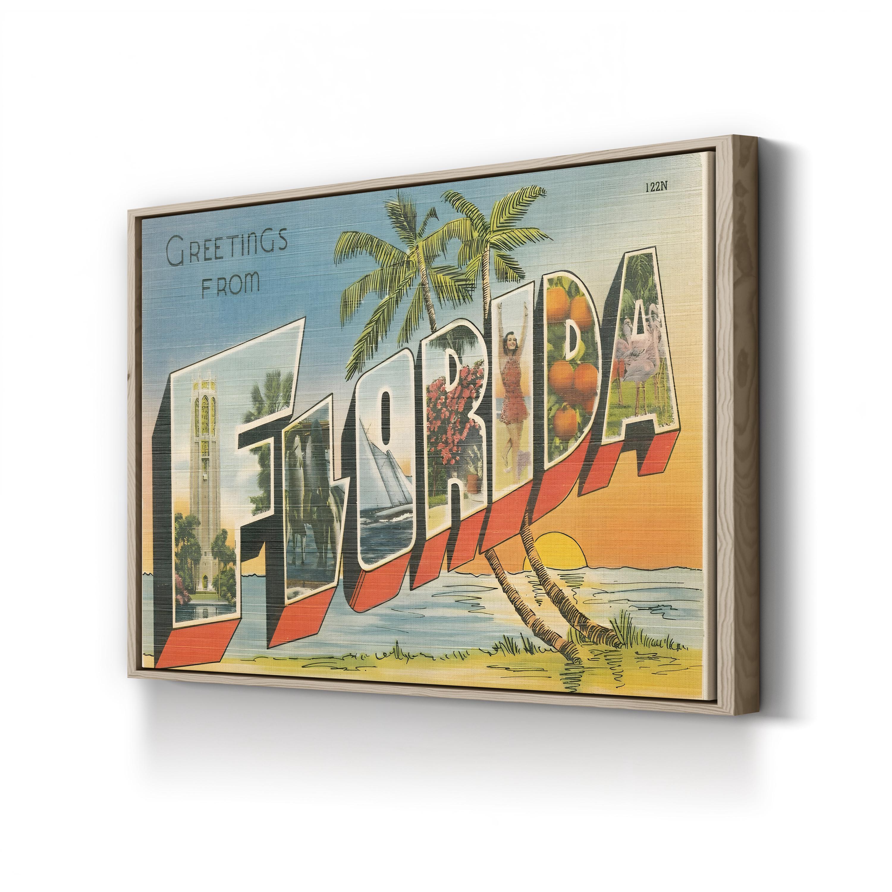 Greetings from Florida Postcard canvas print in oak frame
