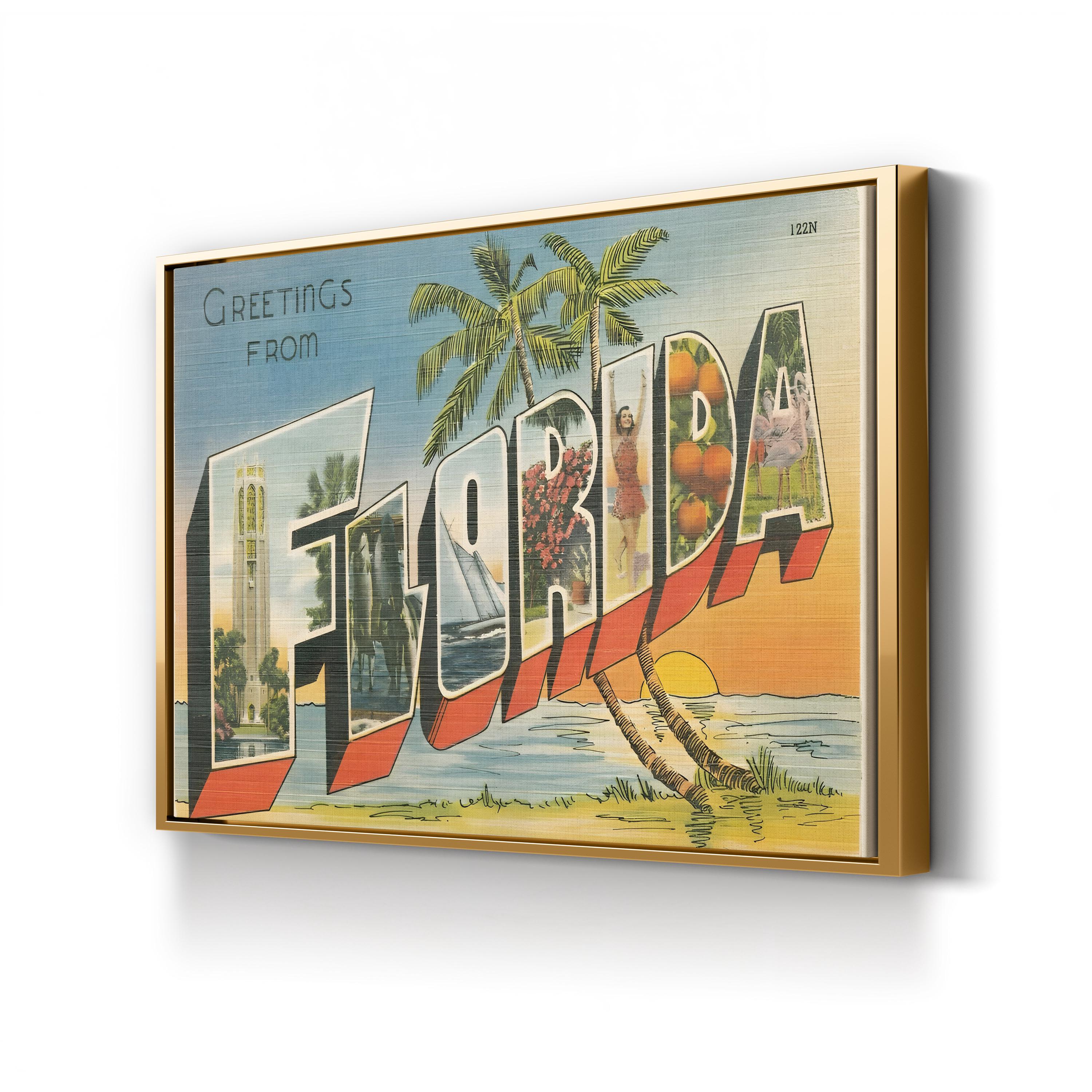 Greetings from Florida Postcard canvas print in gold frame