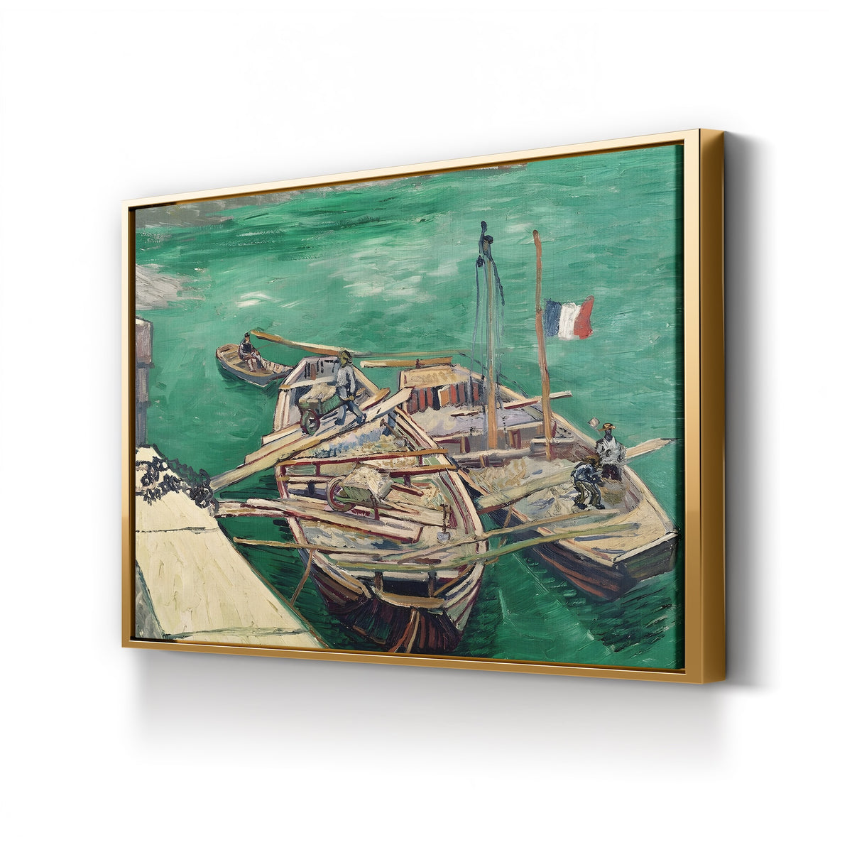 Landing Stage with Boats, c. 1888 by Vincent van Gogh canvas print in gold frame