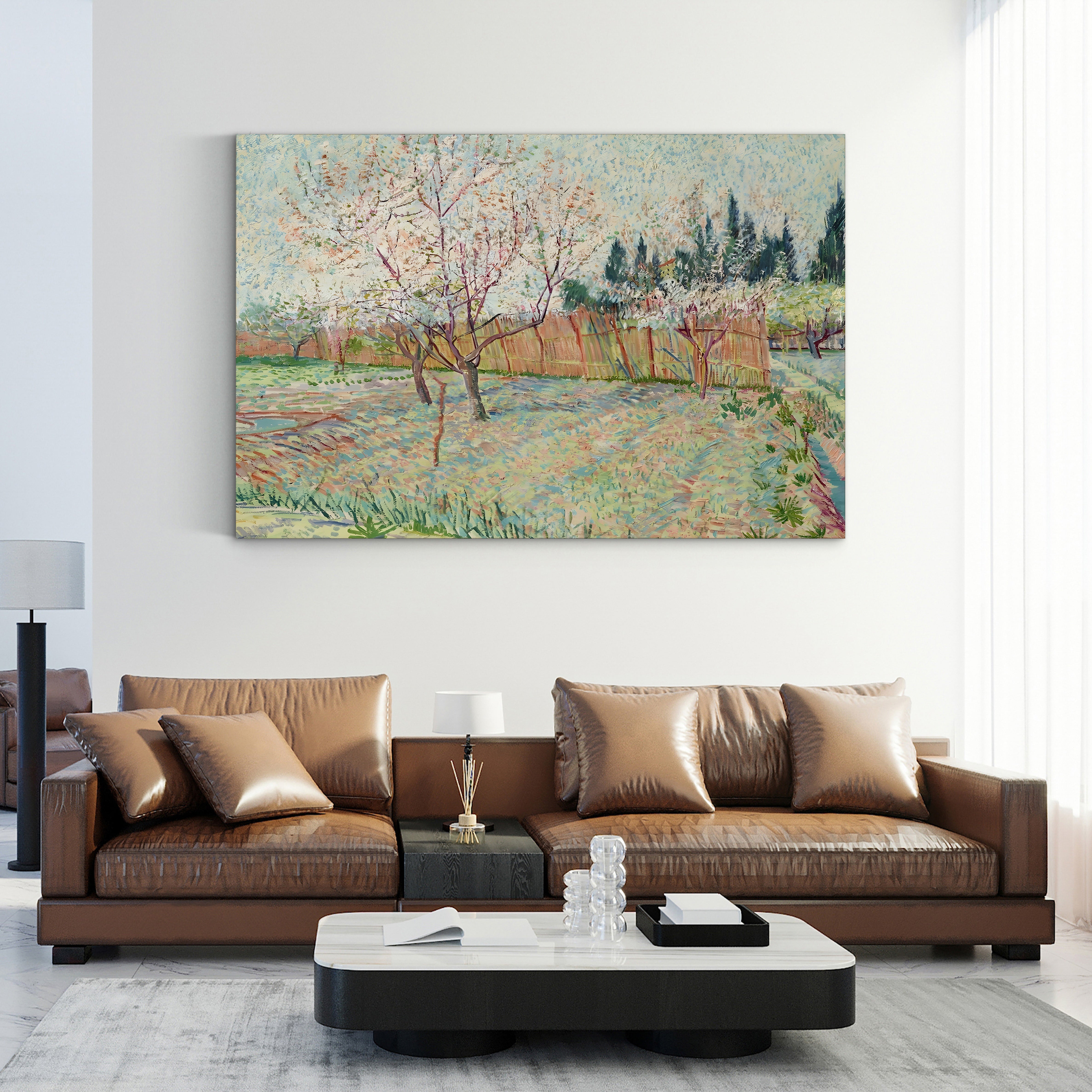 Orchard with Cypresses, 1888 – Vincent van Gogh Wall Art | Post-Impressionist Spring Blossom Canvas Print