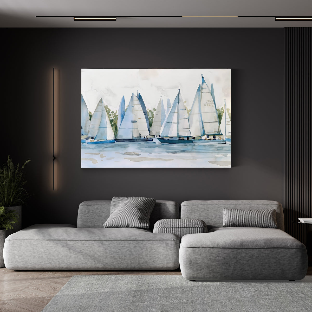 Pastel Marina II by Emma Scarvey canvas print displayed in a living room