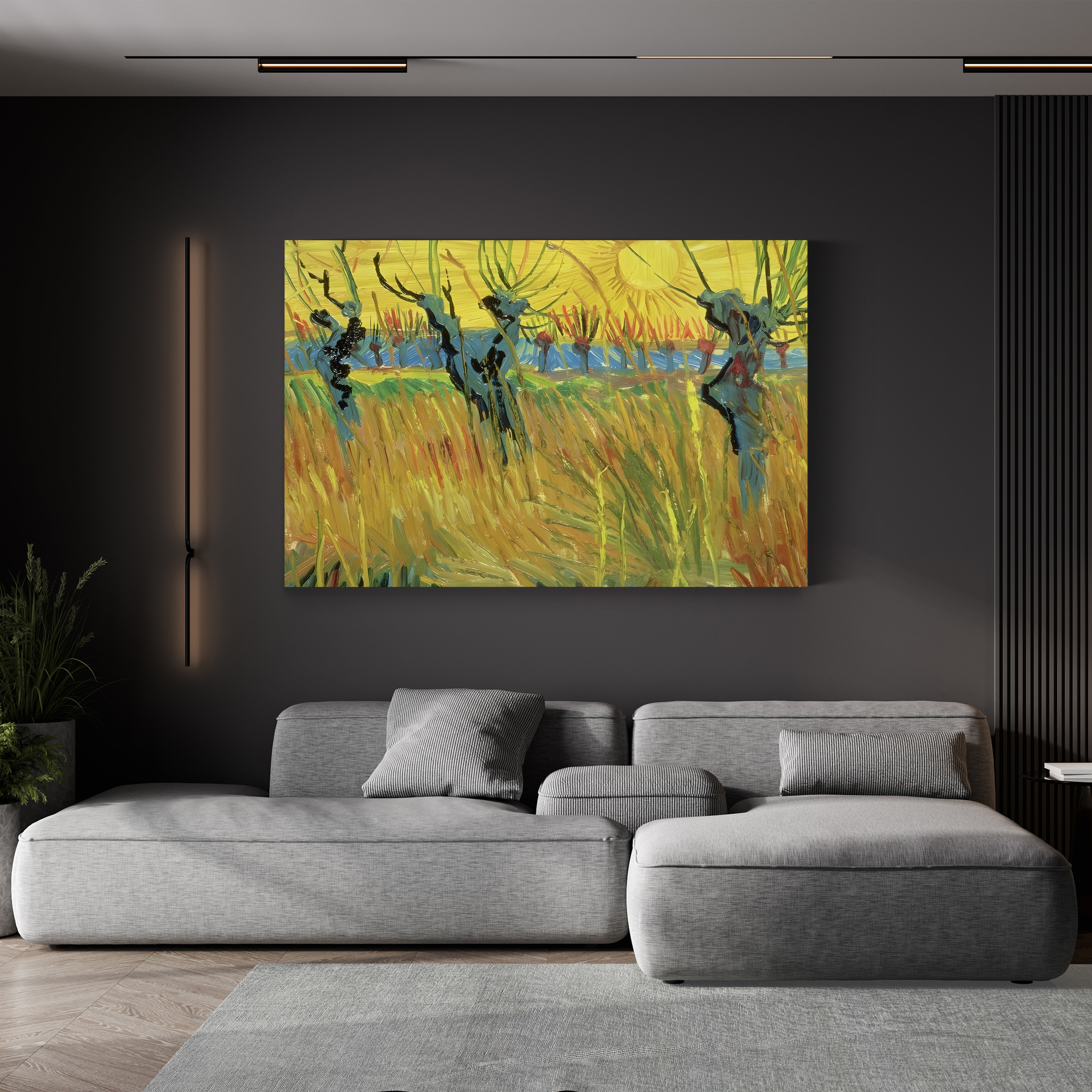 Pollarded Willows and Setting Sun, 1888 – Vincent van Gogh Wall Art | Post-Impressionist Sunset Canvas Print