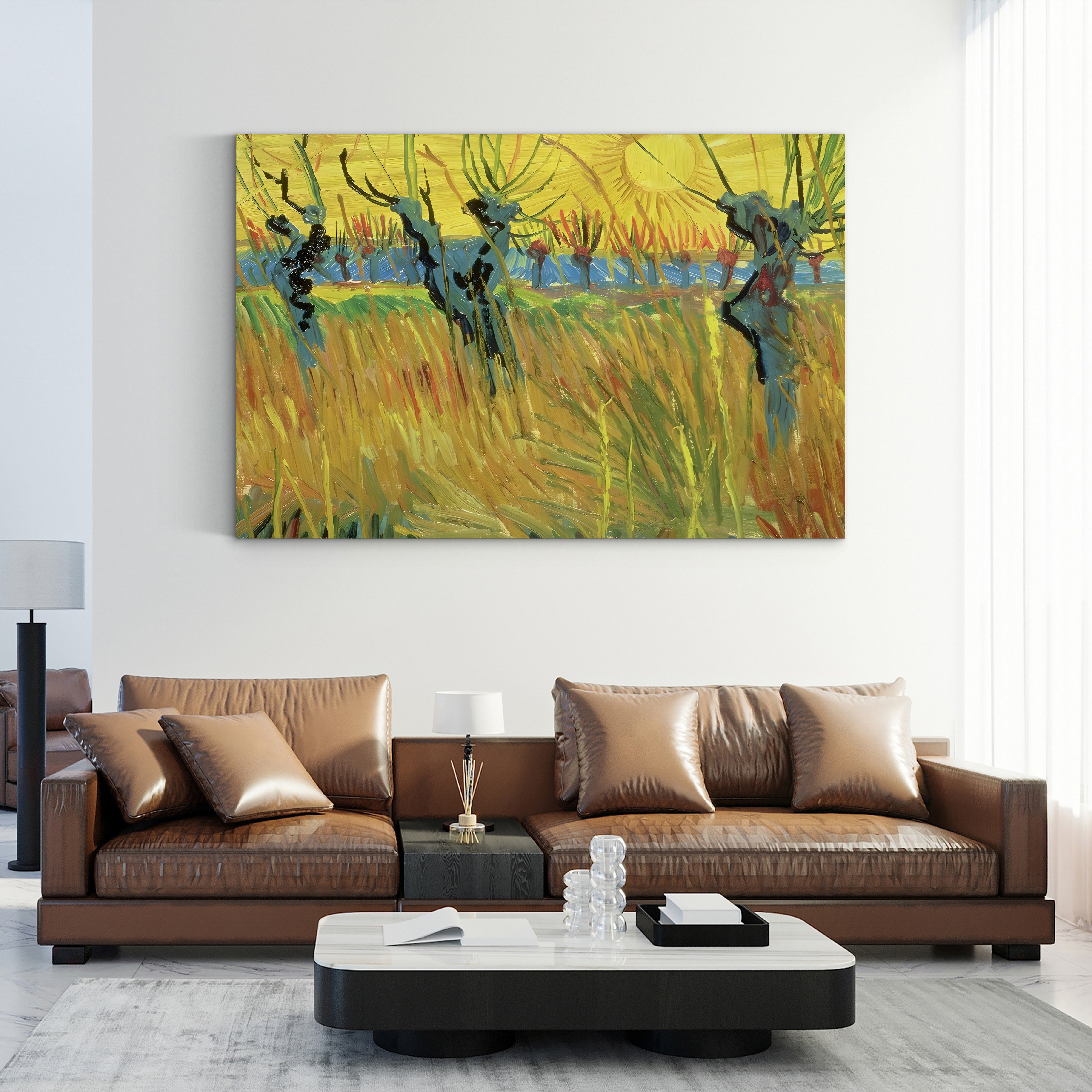 Pollarded Willows and Setting Sun, 1888 – Vincent van Gogh Wall Art | Post-Impressionist Sunset Canvas Print