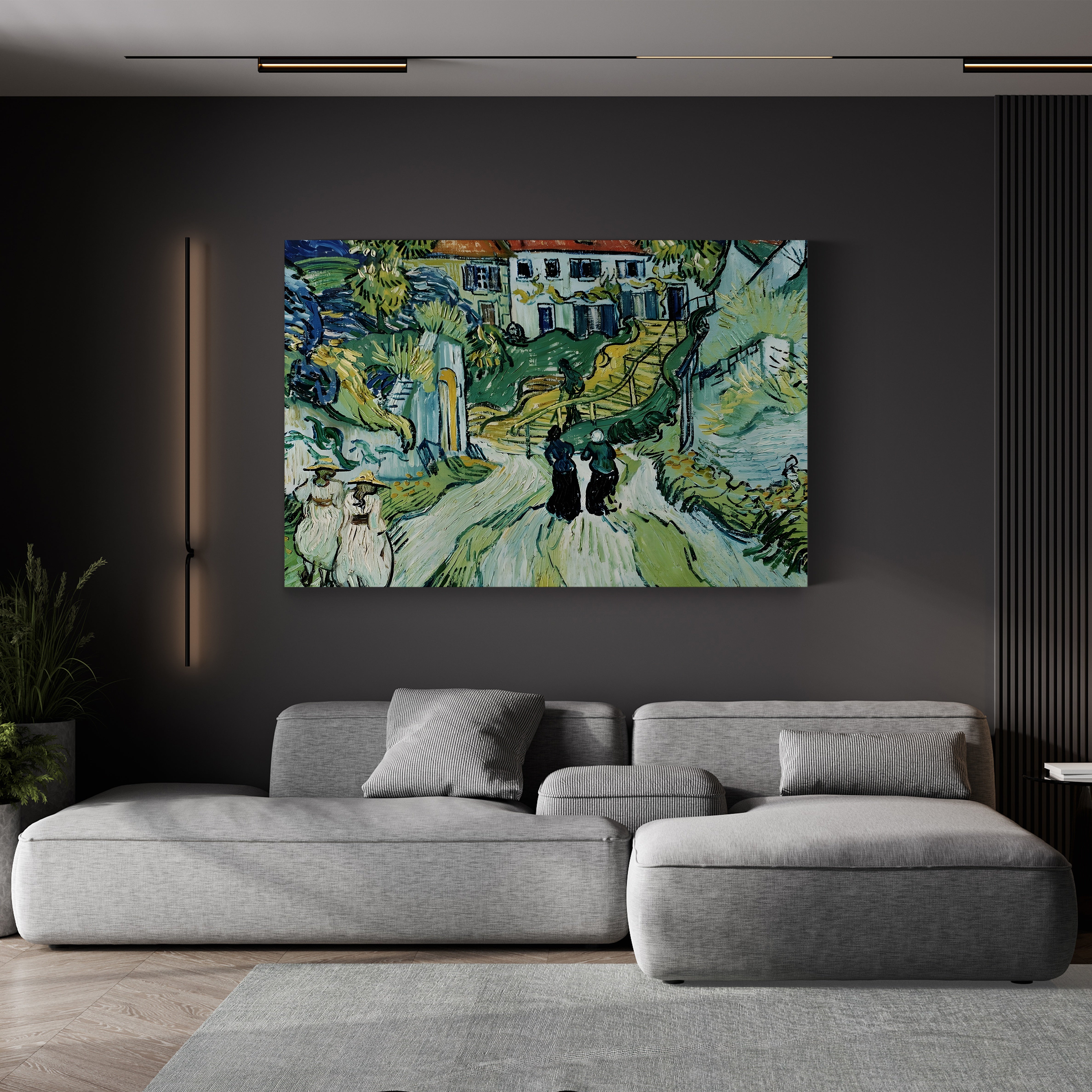 Stairway at Auvers – Vincent van Gogh Wall Art | Post-Impressionist Village Scene Canvas Print