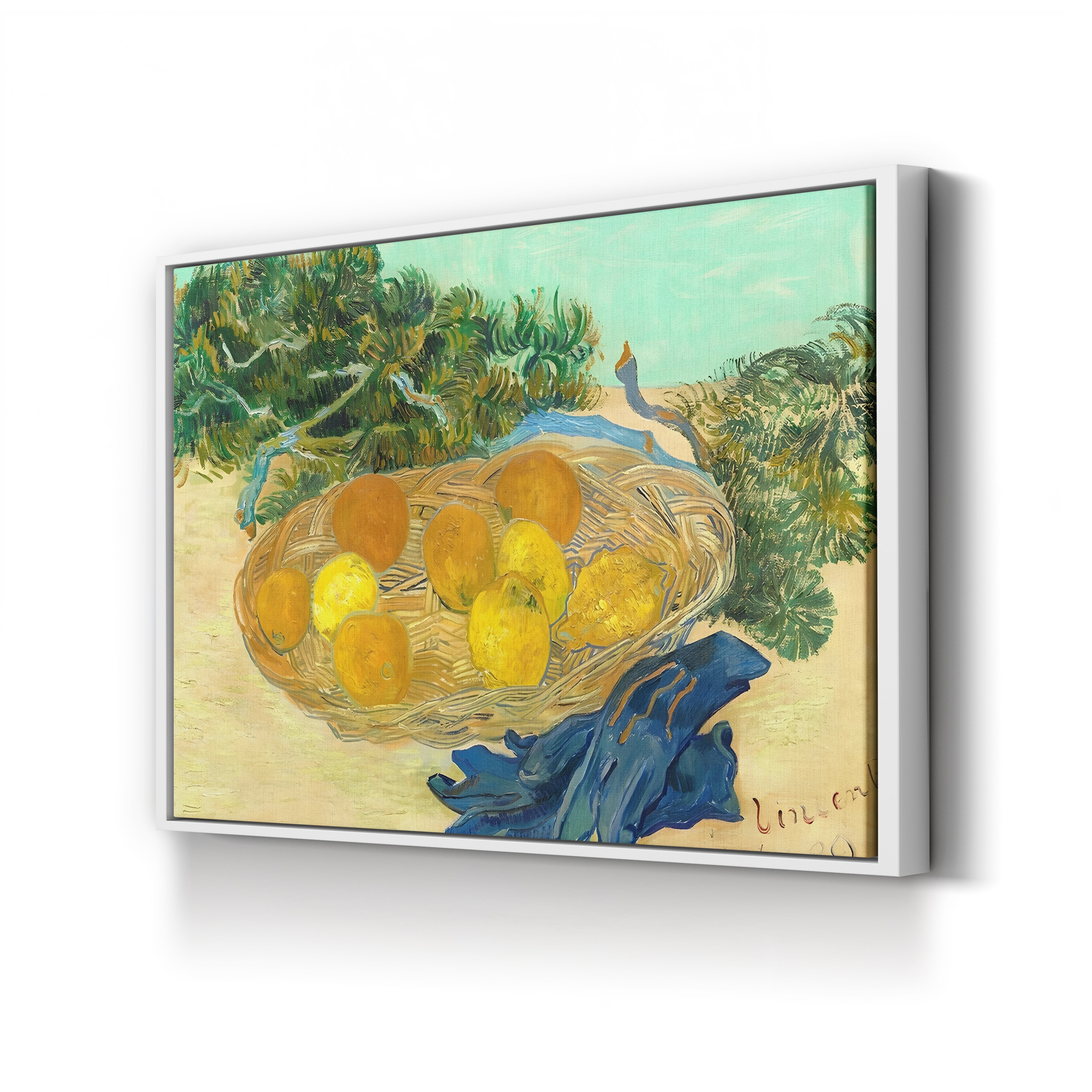 Still Life of Oranges and Lemons with Blue Gloves, 1889 – Vincent van Gogh Wall Art | Post-Impressionist Still Life Canvas Print