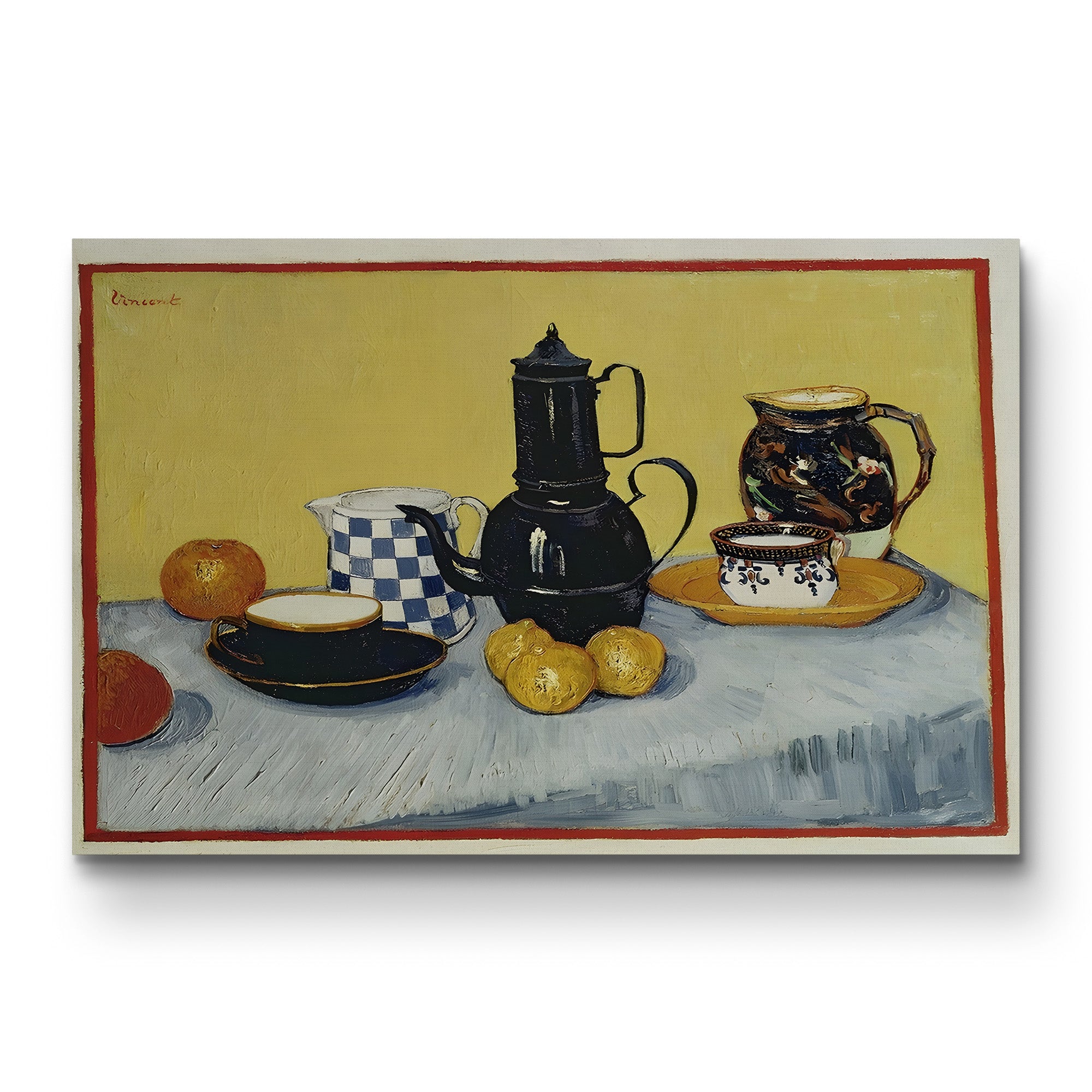 Still Life with Blue Enamel Coffeepot, Earthenware and Fruit, 1888 – Vincent van Gogh Wall Art | Post-Impressionist Still Life Canvas Print