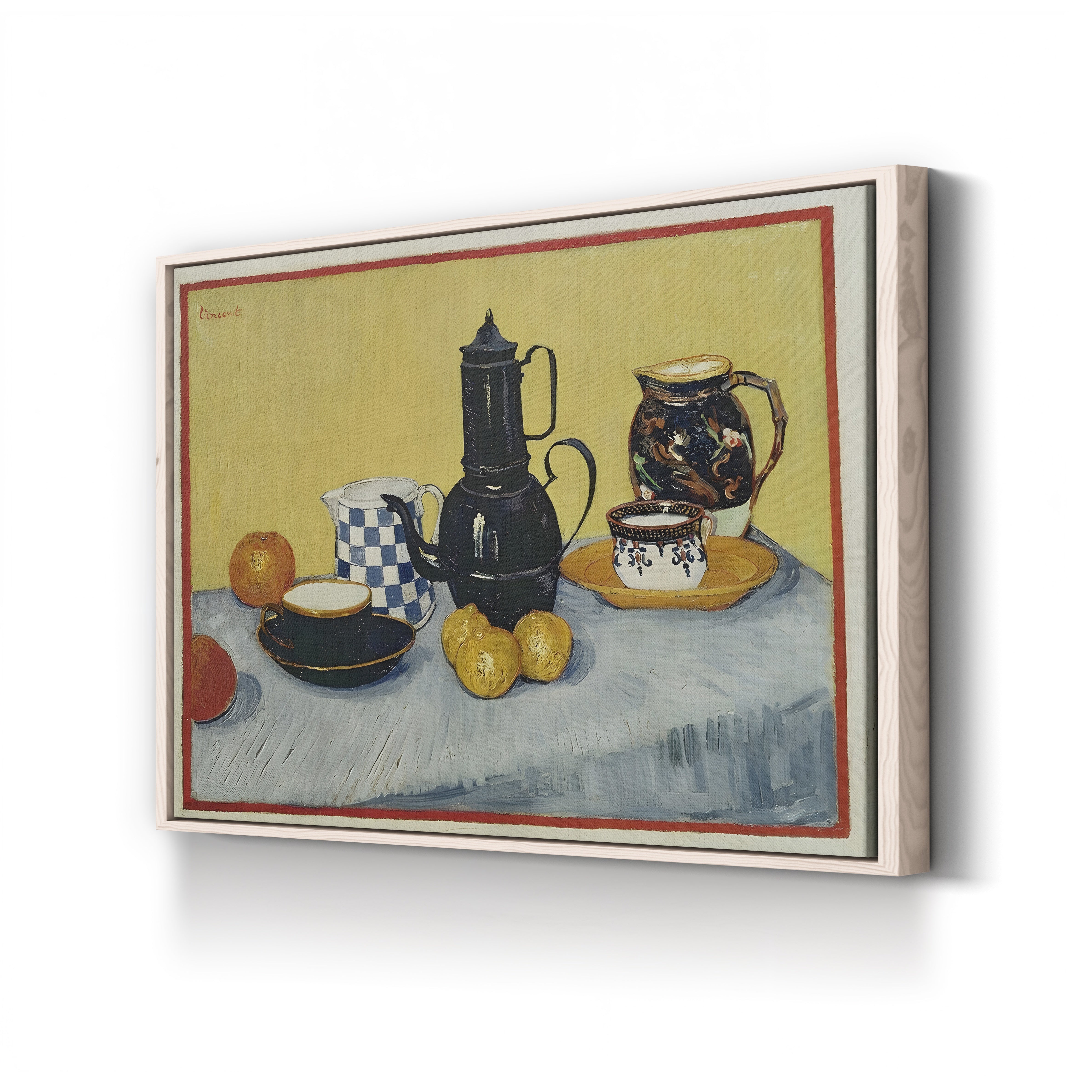 Still Life with Blue Enamel Coffeepot, Earthenware and Fruit, 1888 – Vincent van Gogh Wall Art | Post-Impressionist Still Life Canvas Print