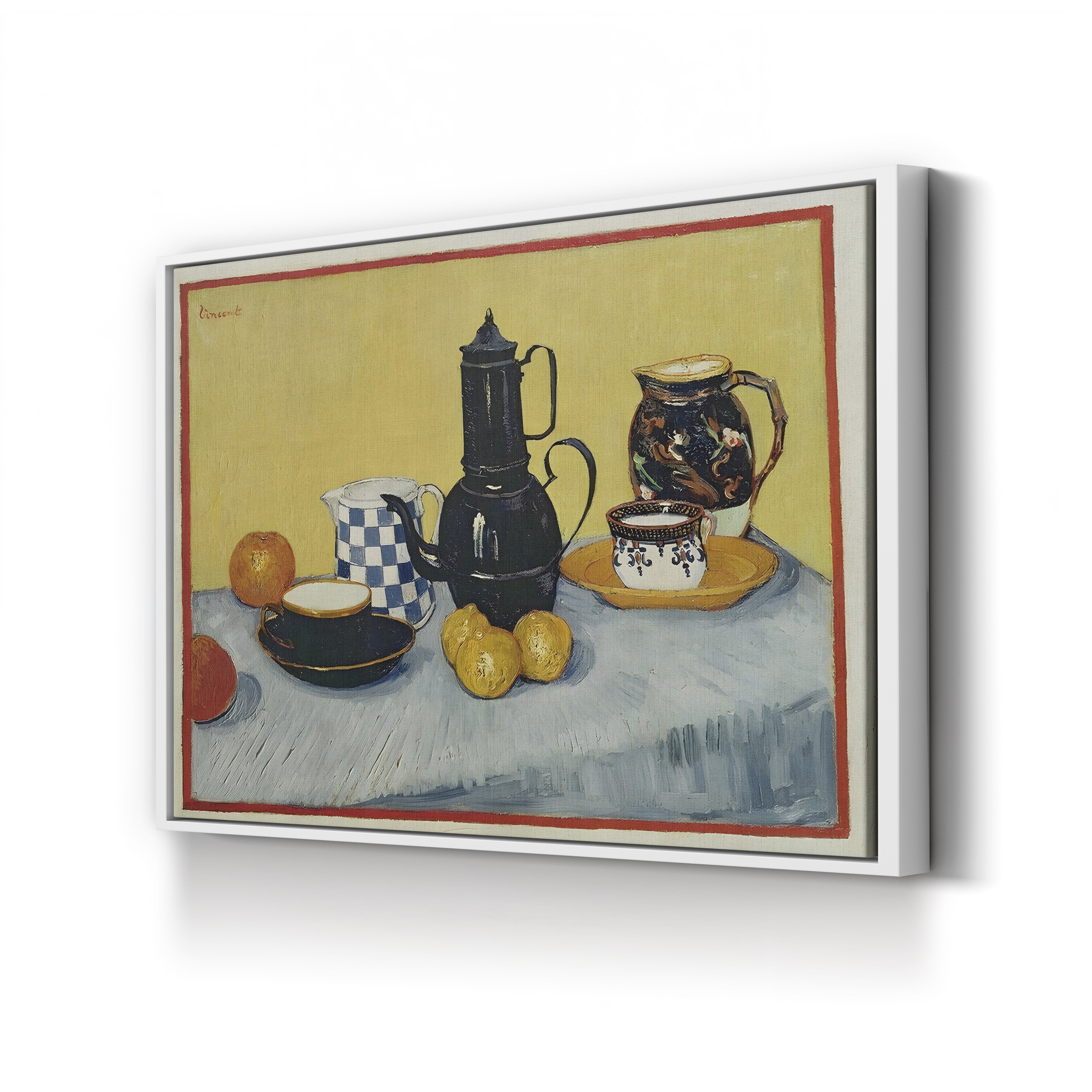 Still Life with Blue Enamel Coffeepot, Earthenware and Fruit, 1888 – Vincent van Gogh Wall Art | Post-Impressionist Still Life Canvas Print