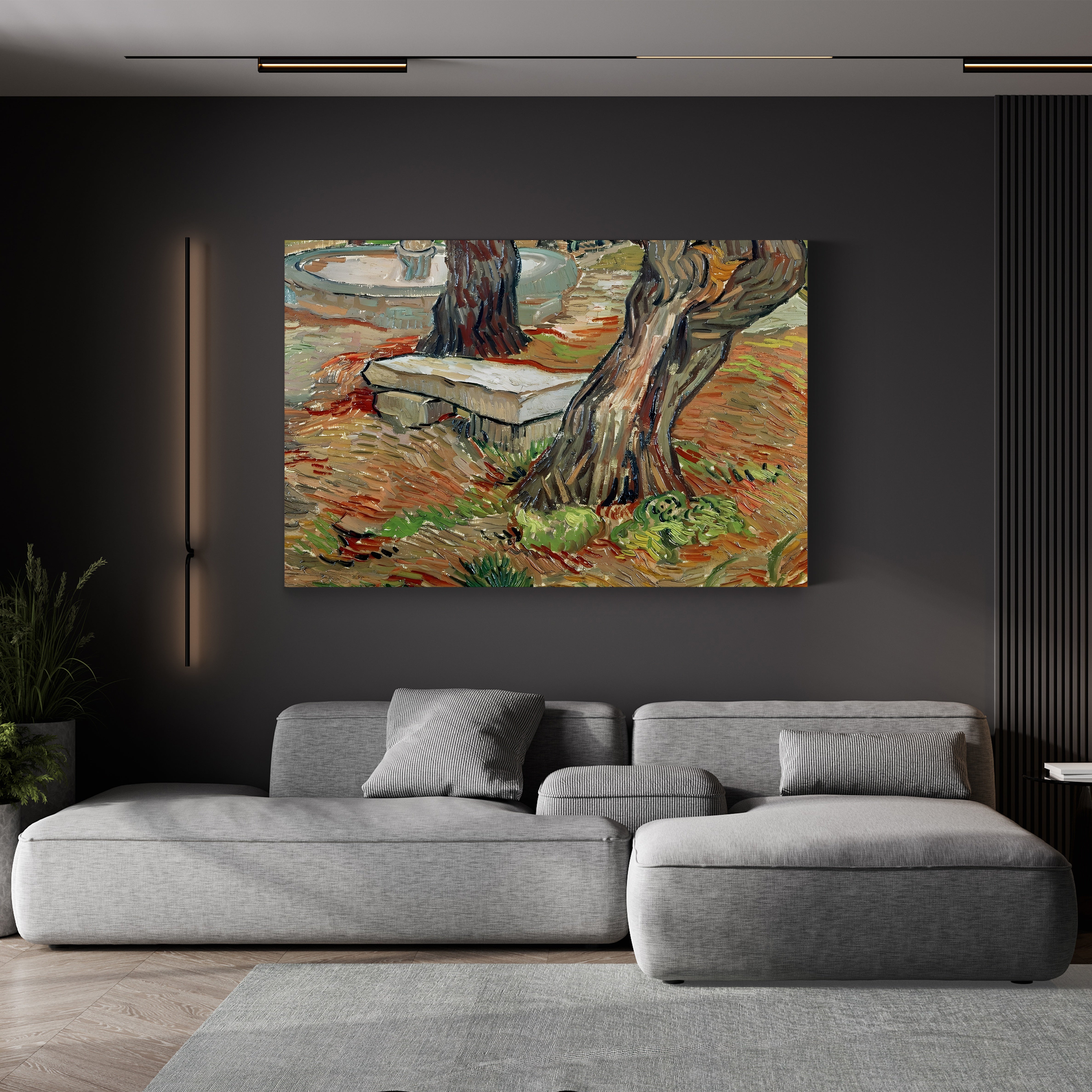The Bench at Saint-Rémy, 1889 – Vincent van Gogh Wall Art | Post-Impressionist Garden Canvas Print