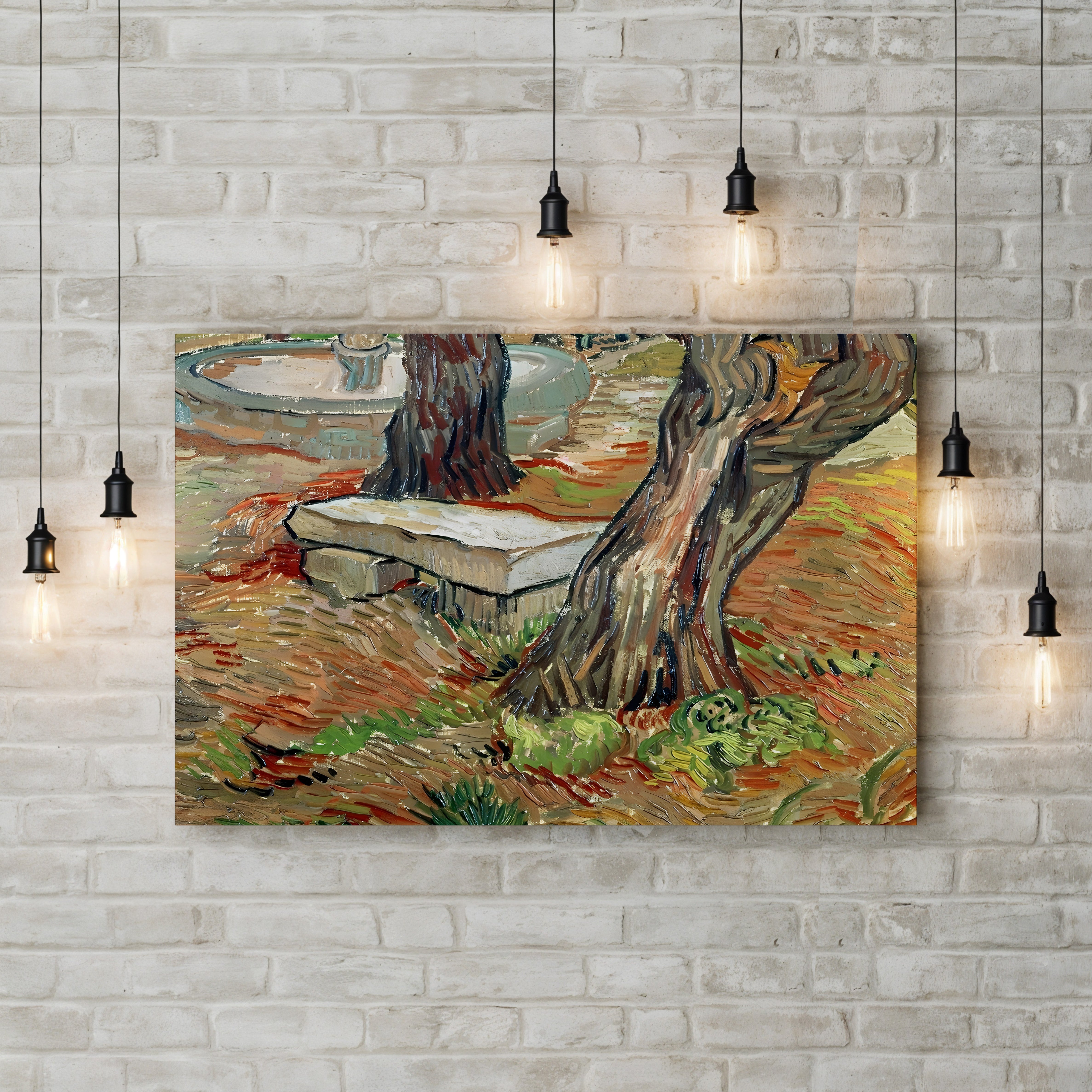 The Bench at Saint-Rémy, 1889 – Vincent van Gogh Wall Art | Post-Impressionist Garden Canvas Print