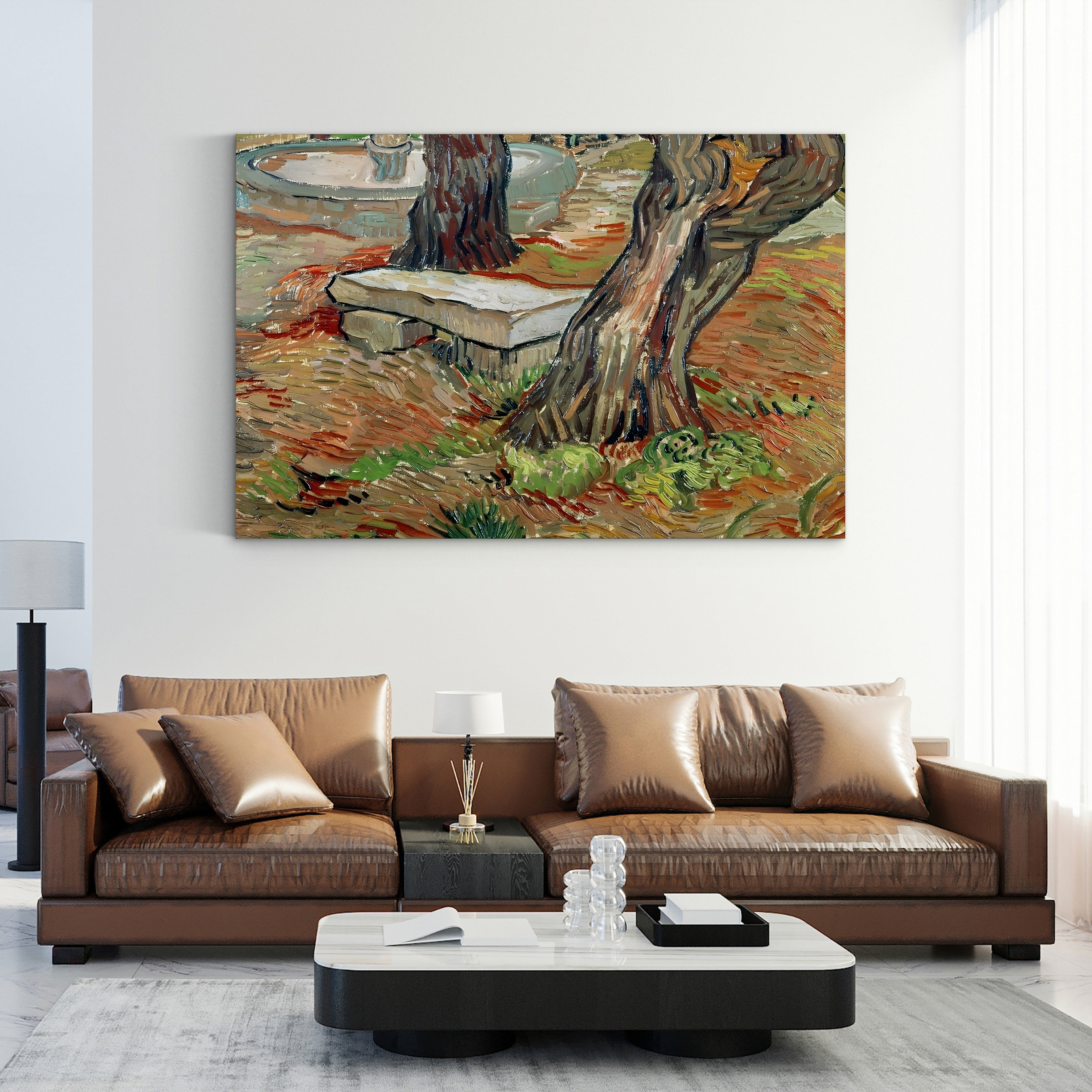 The Bench at Saint-Rémy, 1889 – Vincent van Gogh Wall Art | Post-Impressionist Garden Canvas Print