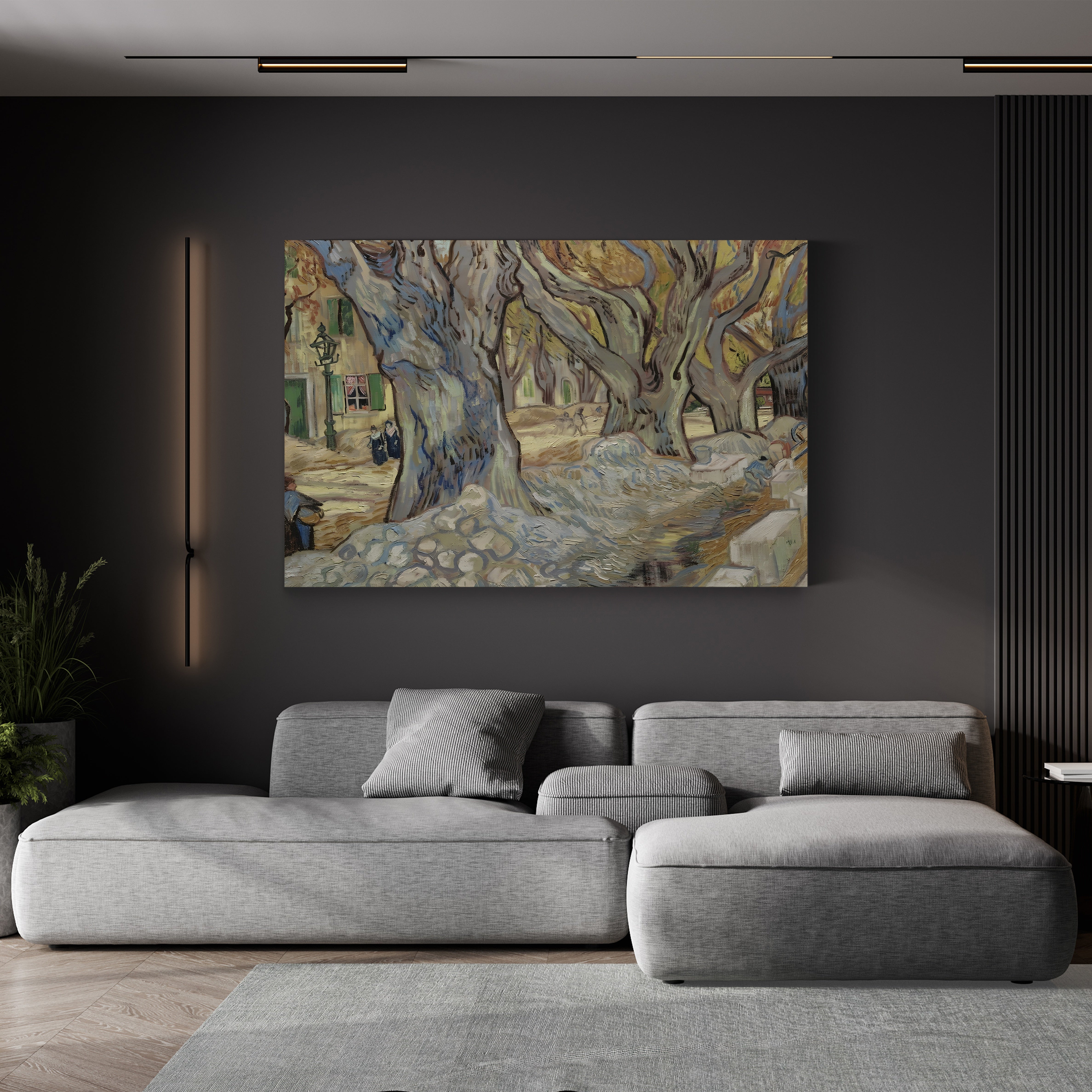 The Large Plane Trees (Road Menders at Saint-Rémy), 1889 – Vincent van Gogh Wall Art | Post-Impressionist Canvas Print