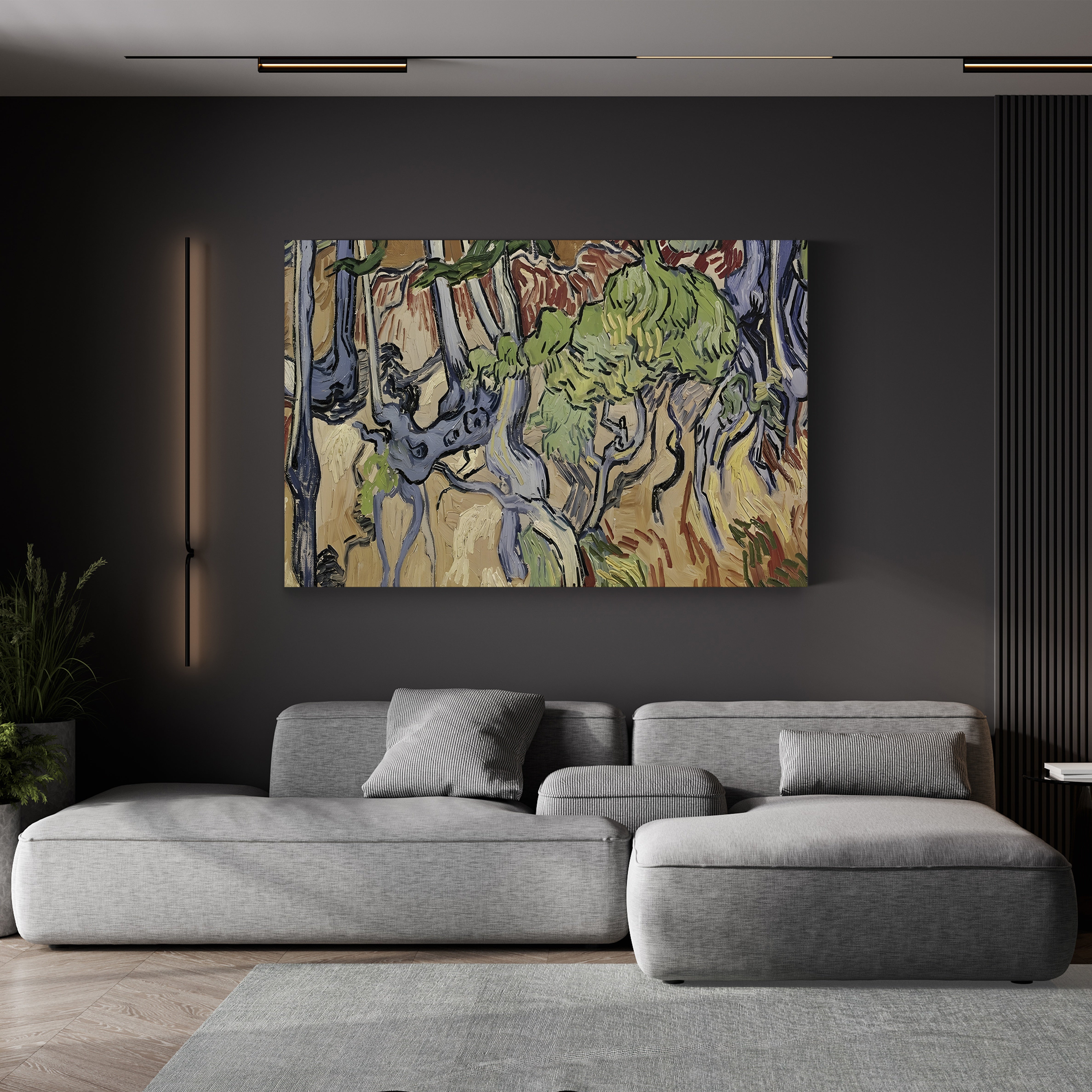 Tree Roots by Vincent van Gogh canvas print displayed in a living room
