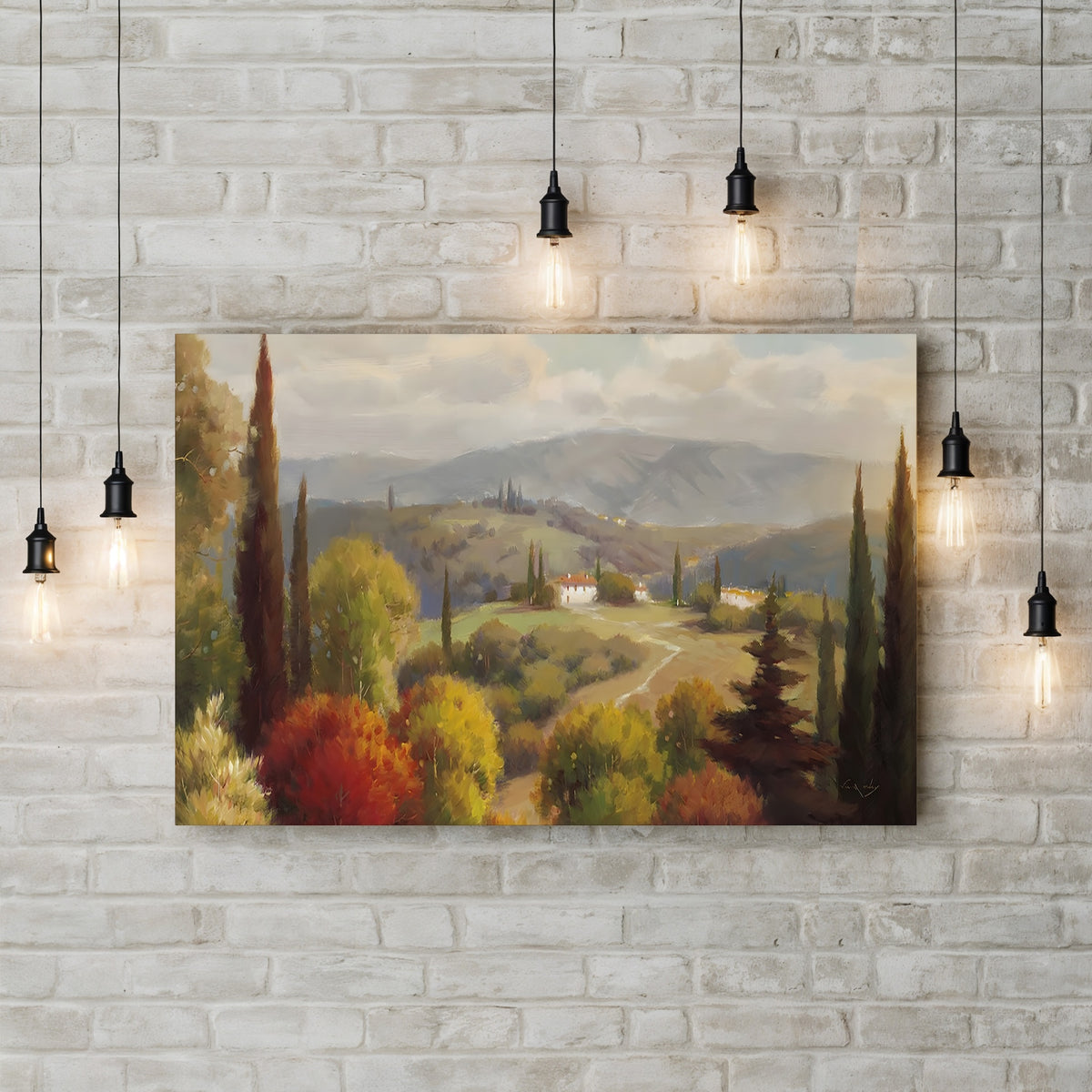 Tuscan Perspective by Vail Oxley canvas print displayed on a wall with accent lighting