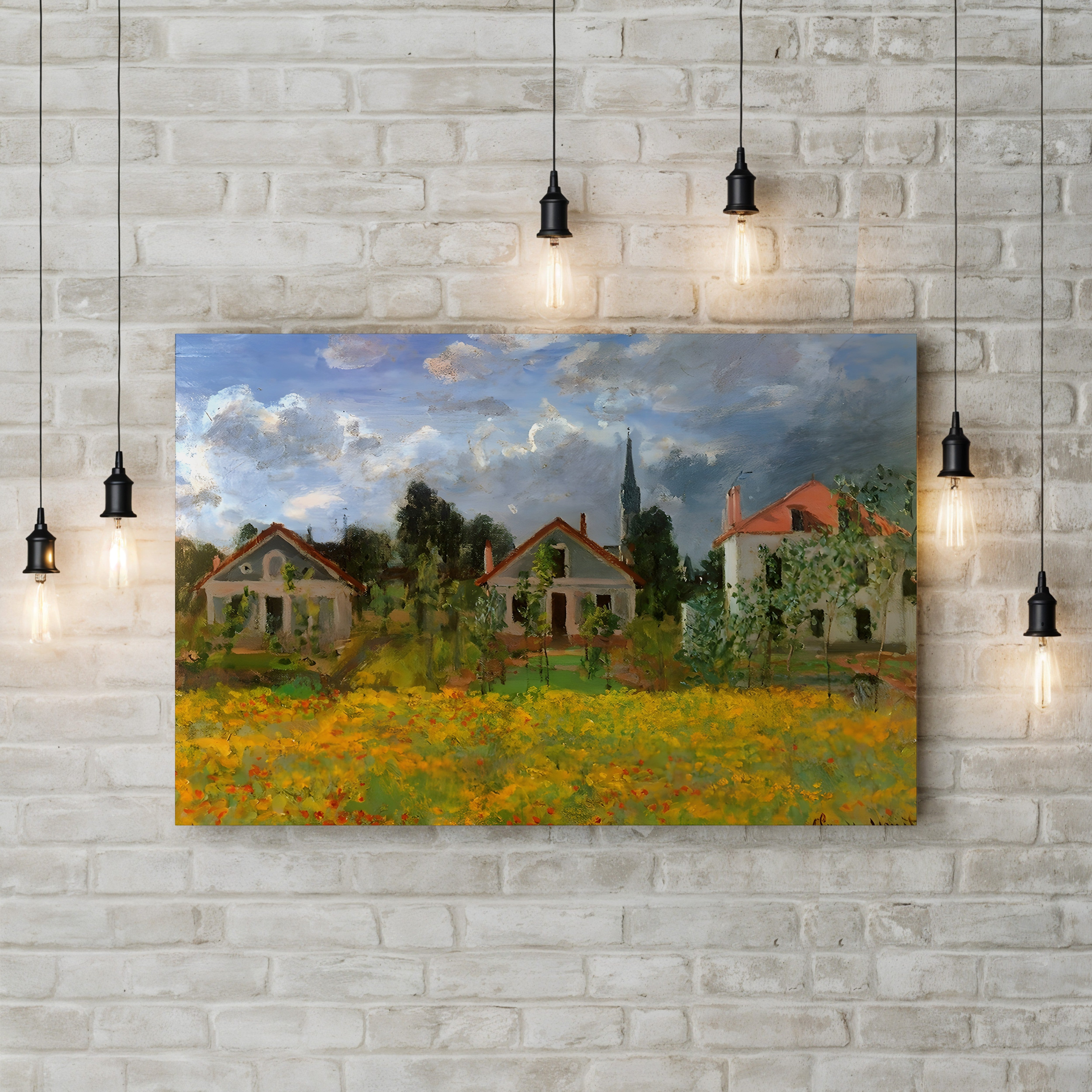 Houses in the Countryside – Claude Monet Wall Art | Impressionist Rural Landscape Canvas Print