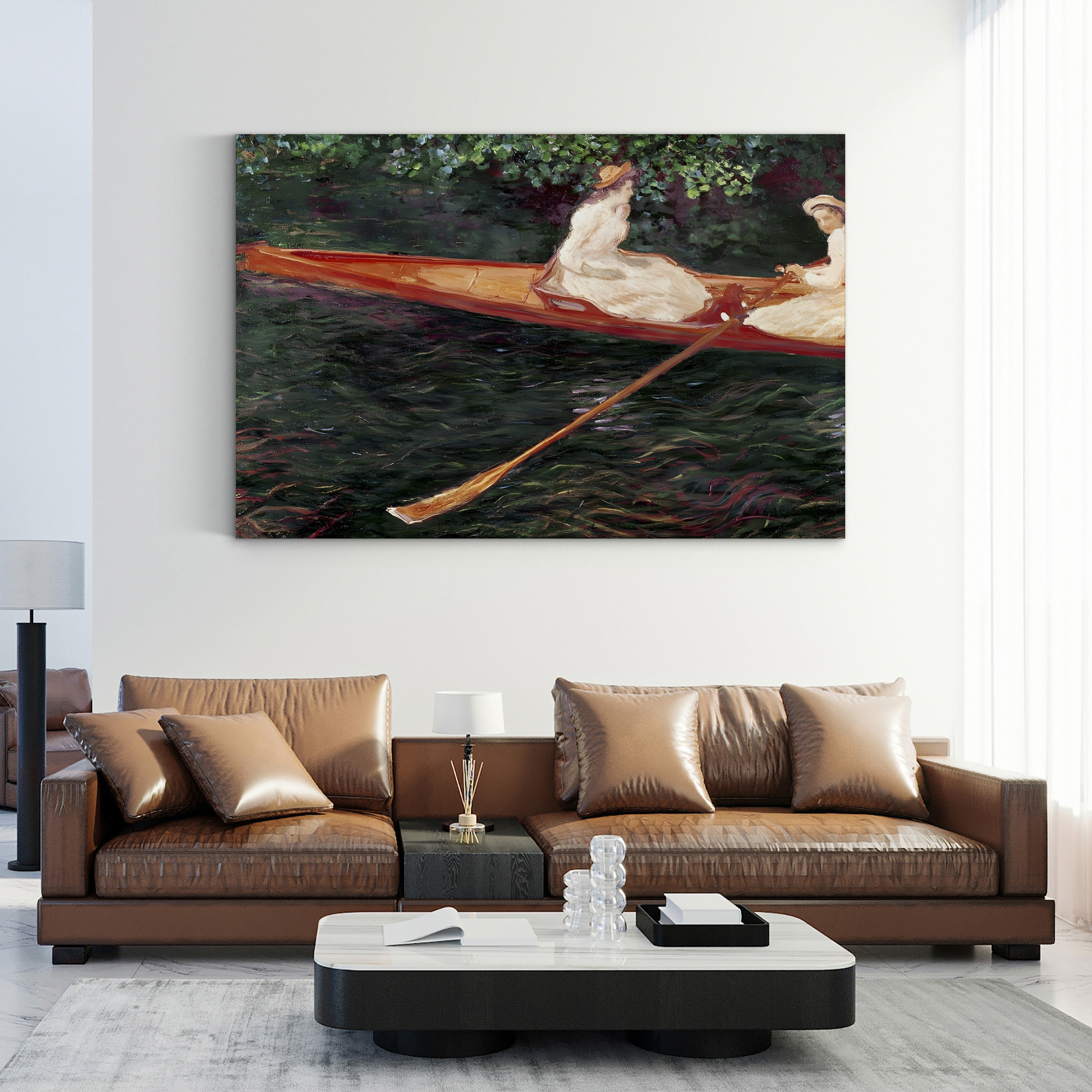Boating on the River Epte, c. 1889-90 – Claude Monet Wall Art | Impressionist Riverside Canvas Print