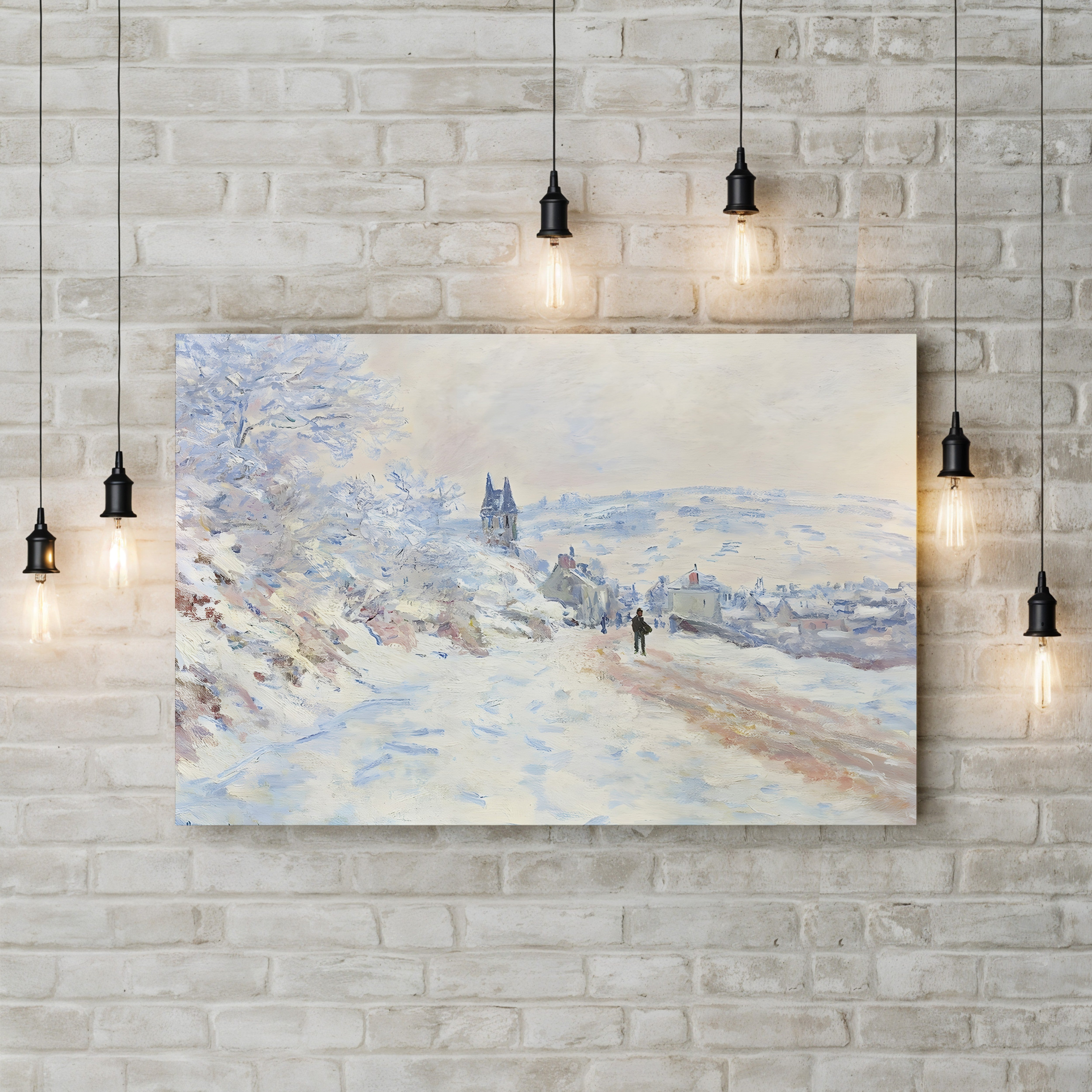 La Route de Vétheuil, Effet de Neige, 1879 – Claude Monet Wall Art | Atmospheric Impressionist Winter Snow Canvas Print