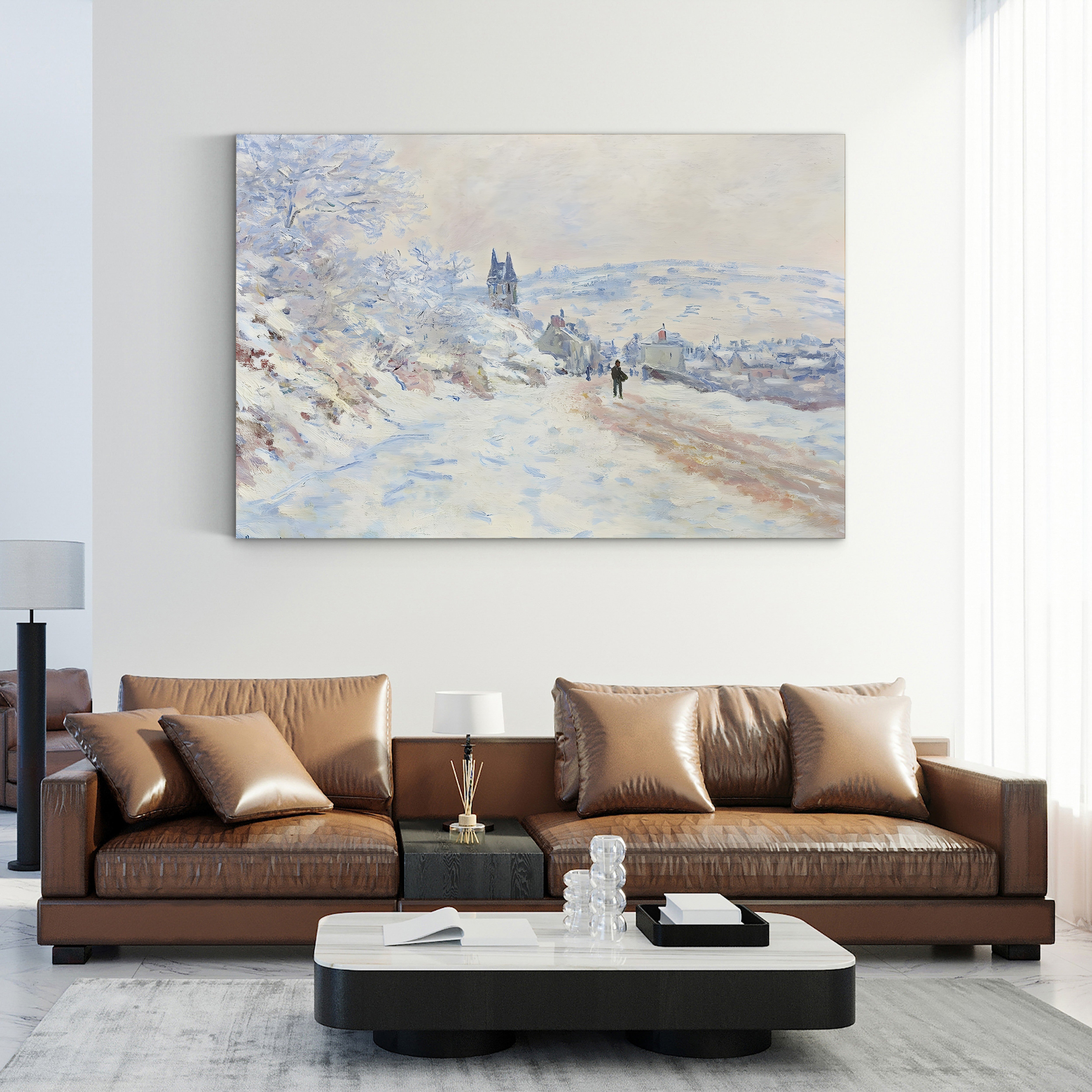 La Route de Vétheuil, Effet de Neige, 1879 – Claude Monet Wall Art | Atmospheric Impressionist Winter Snow Canvas Print