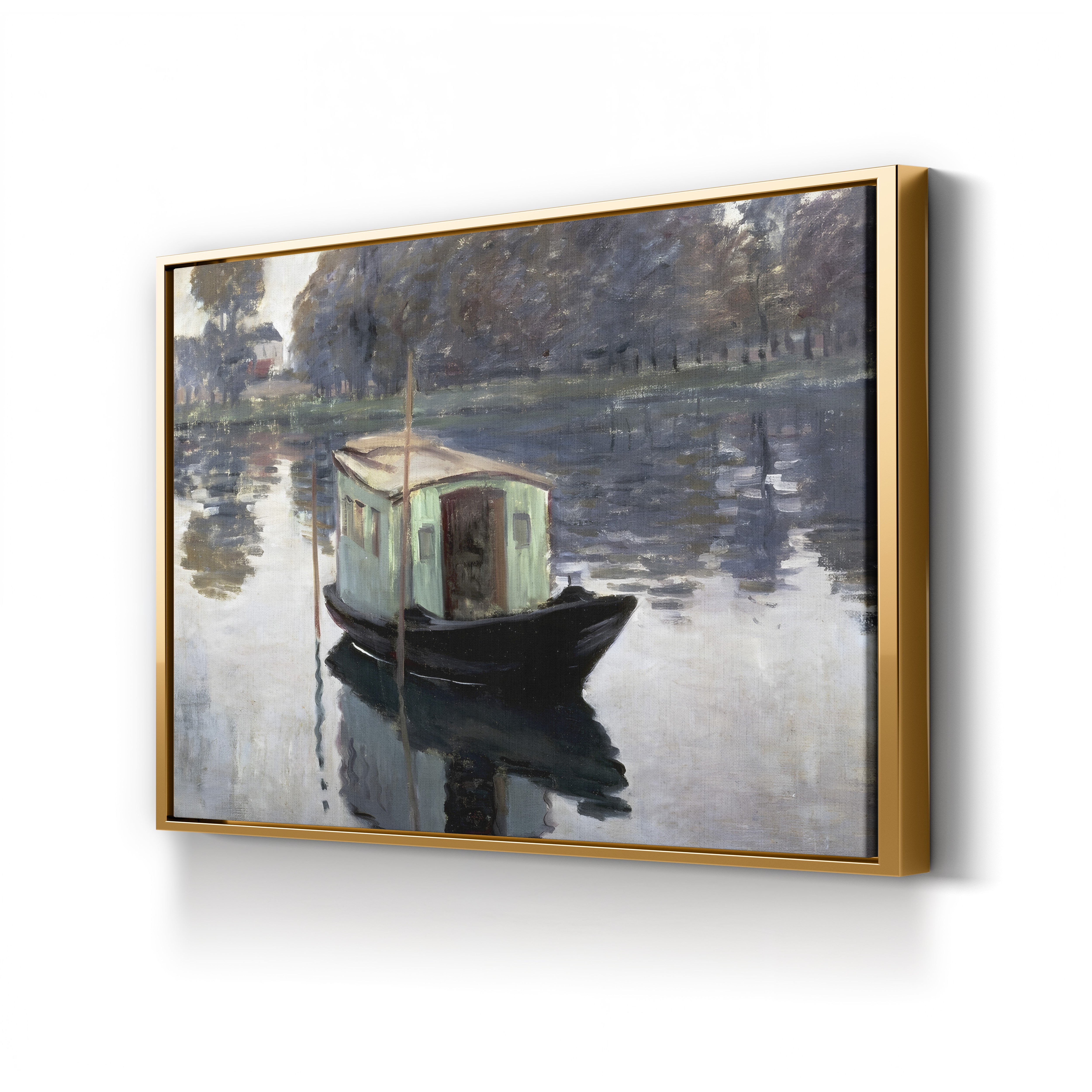 The Studio Boat, 1874 – Claude Monet Wall Art | Impressionist Floating Studio Canvas Print