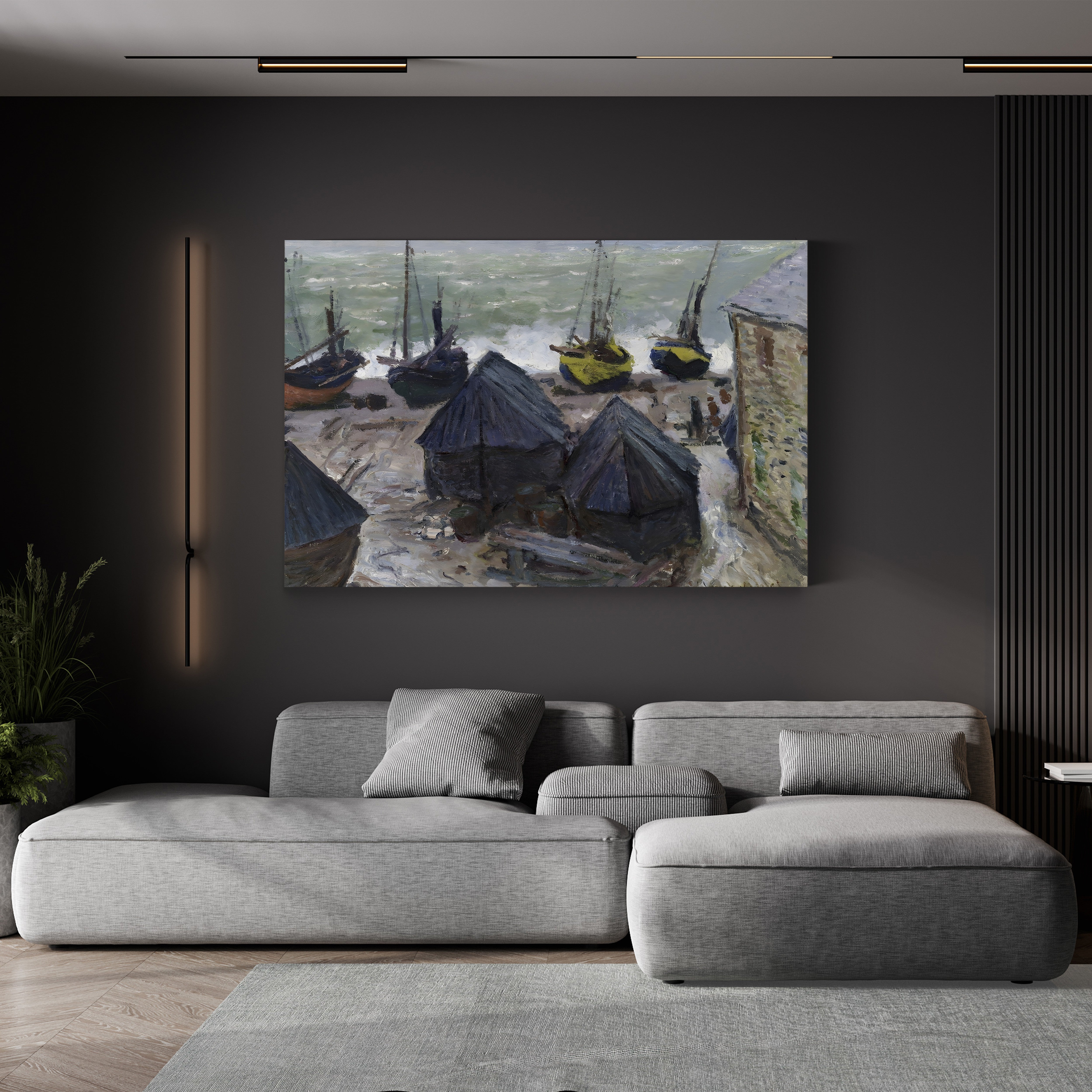 Boats on the Beach at Étretat, 1885 – Claude Monet Wall Art | Impressionist Normandy Coastal Canvas Print