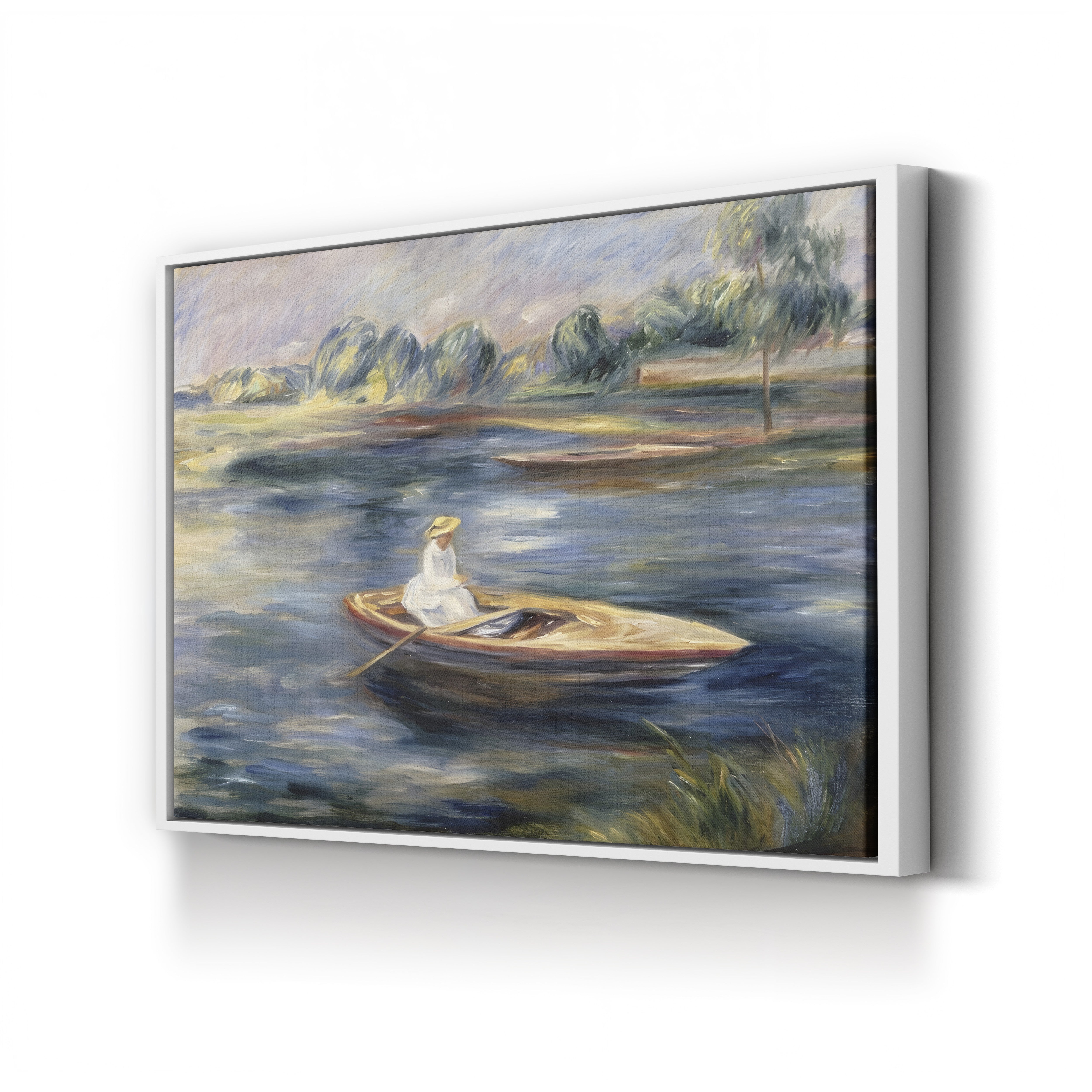 Young Woman Seated in a Rowboat – Pierre-Auguste Renoir Wall Art | Impressionist Boating Canvas Print