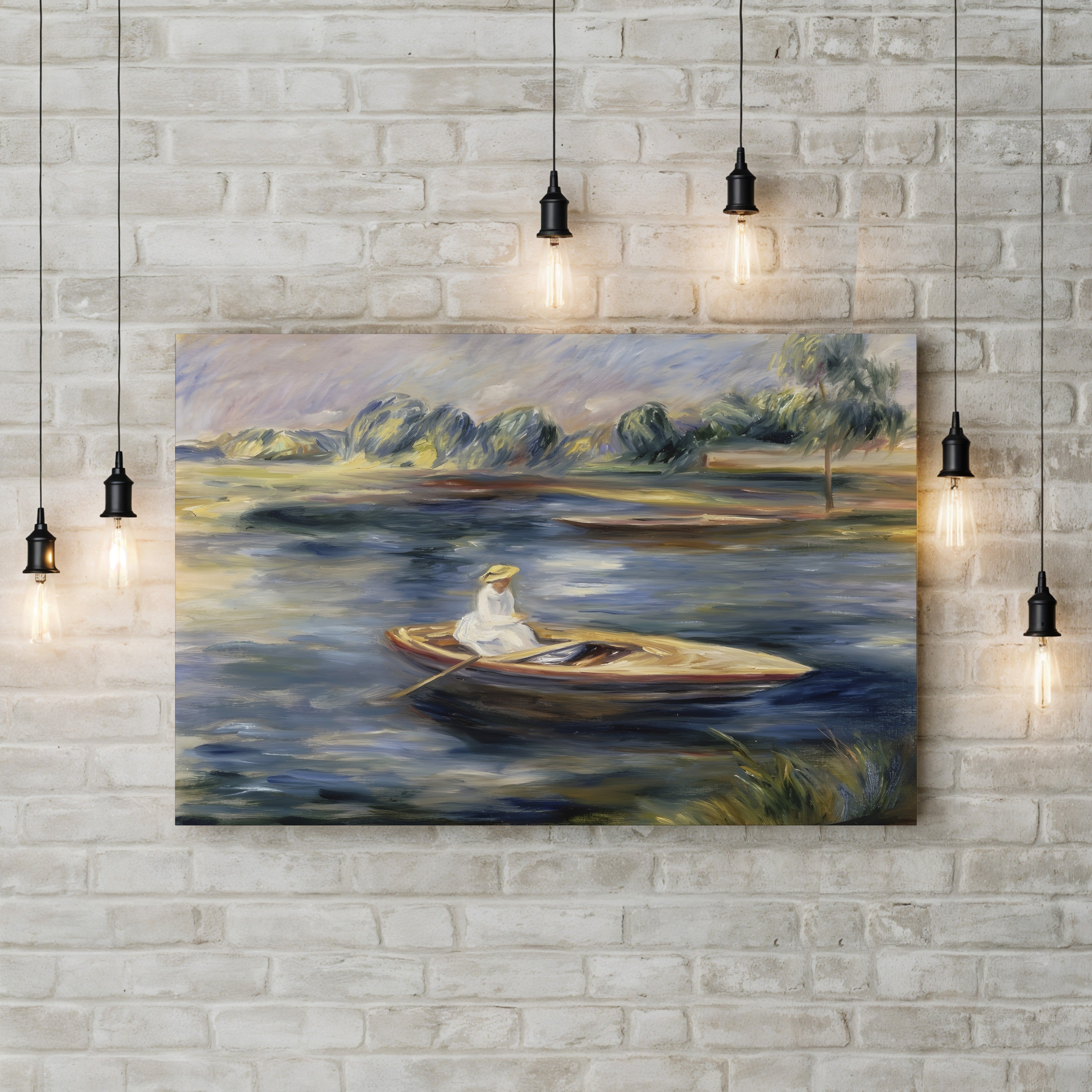Young Woman Seated in a Rowboat – Pierre-Auguste Renoir Wall Art | Impressionist Boating Canvas Print