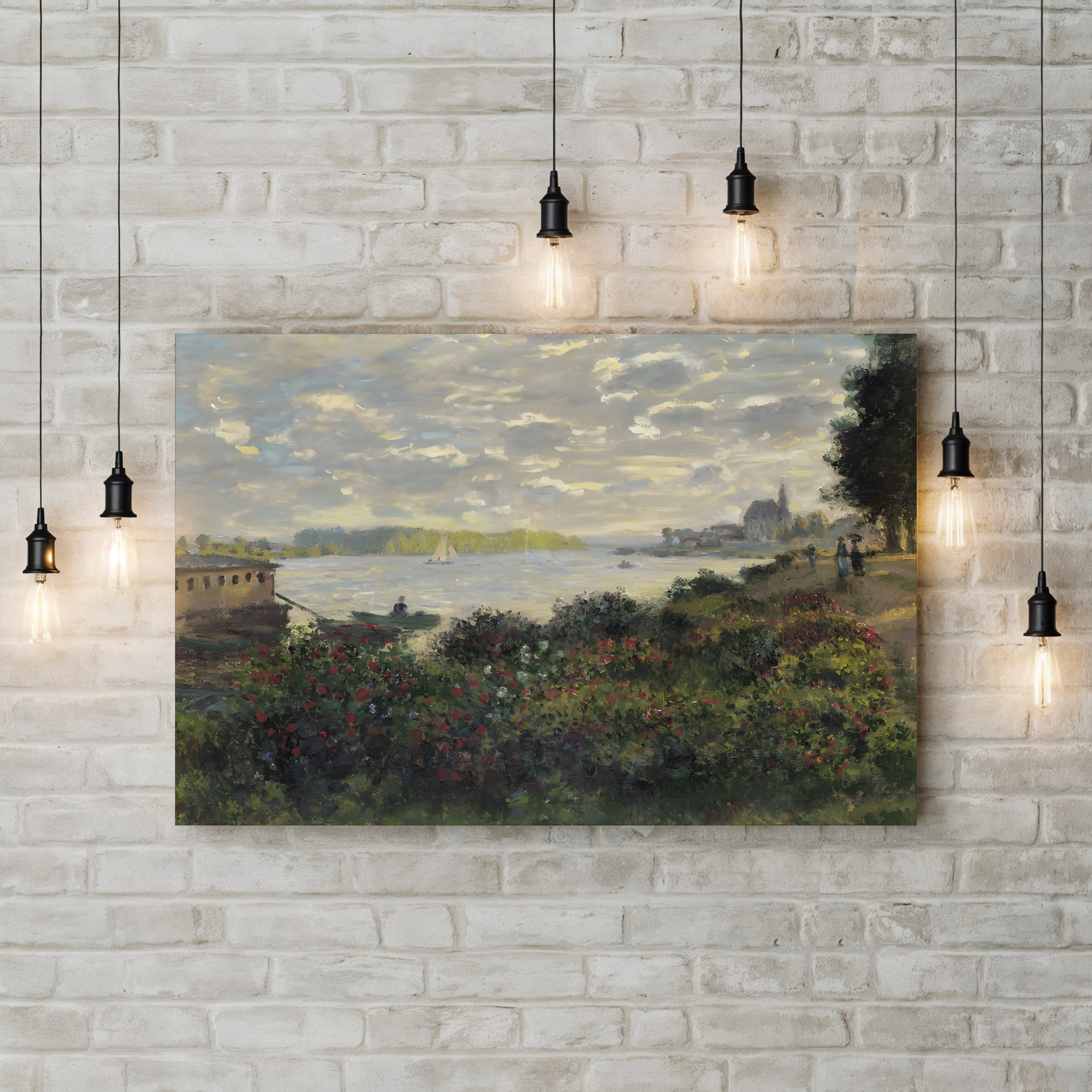 La Seine à Argenteuil, 1877 – Claude Monet Wall Art | Impressionist Seine River Canvas Print