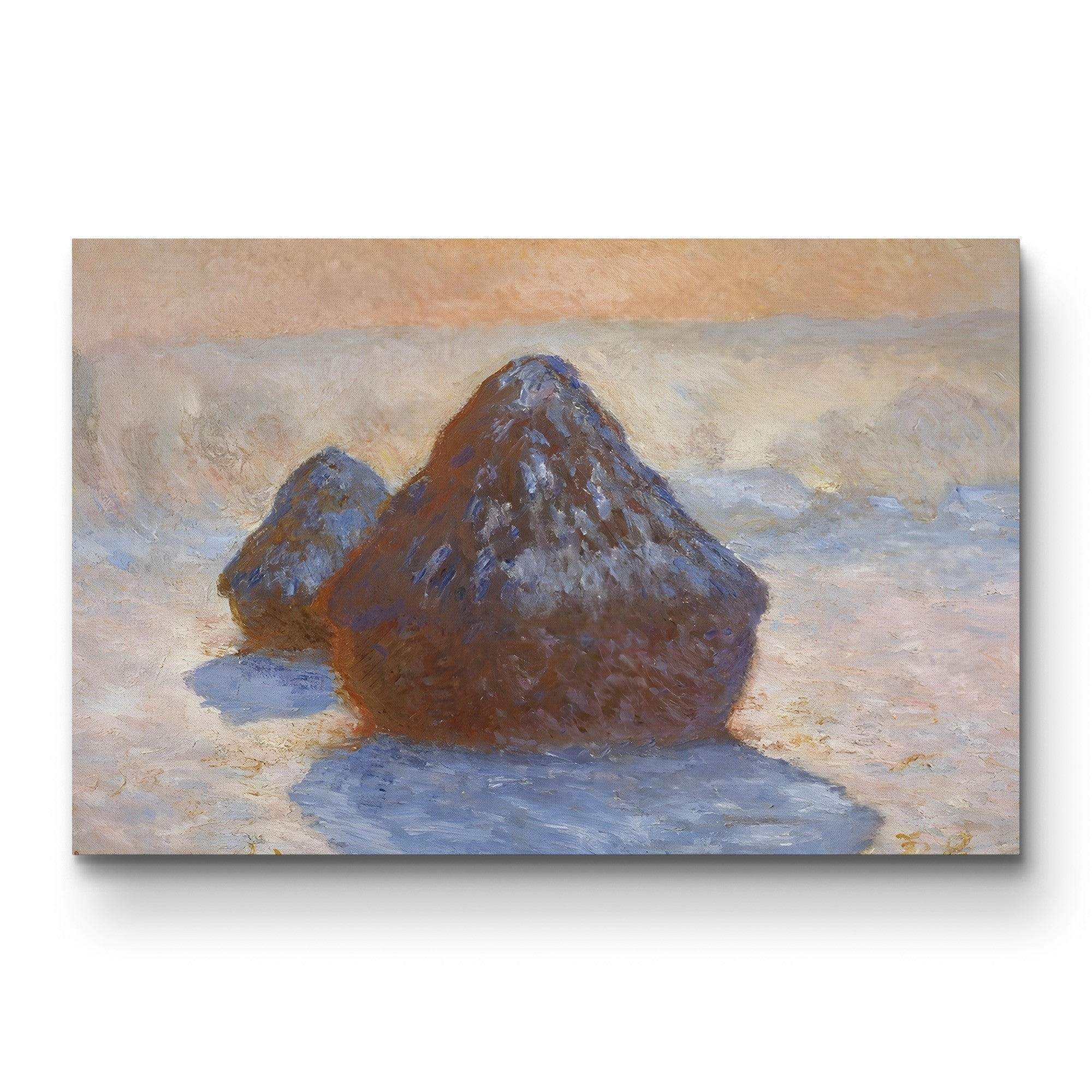 Haystacks, Snow Effect – Claude Monet Wall Art | Impressionist Winter Landscape Canvas Print