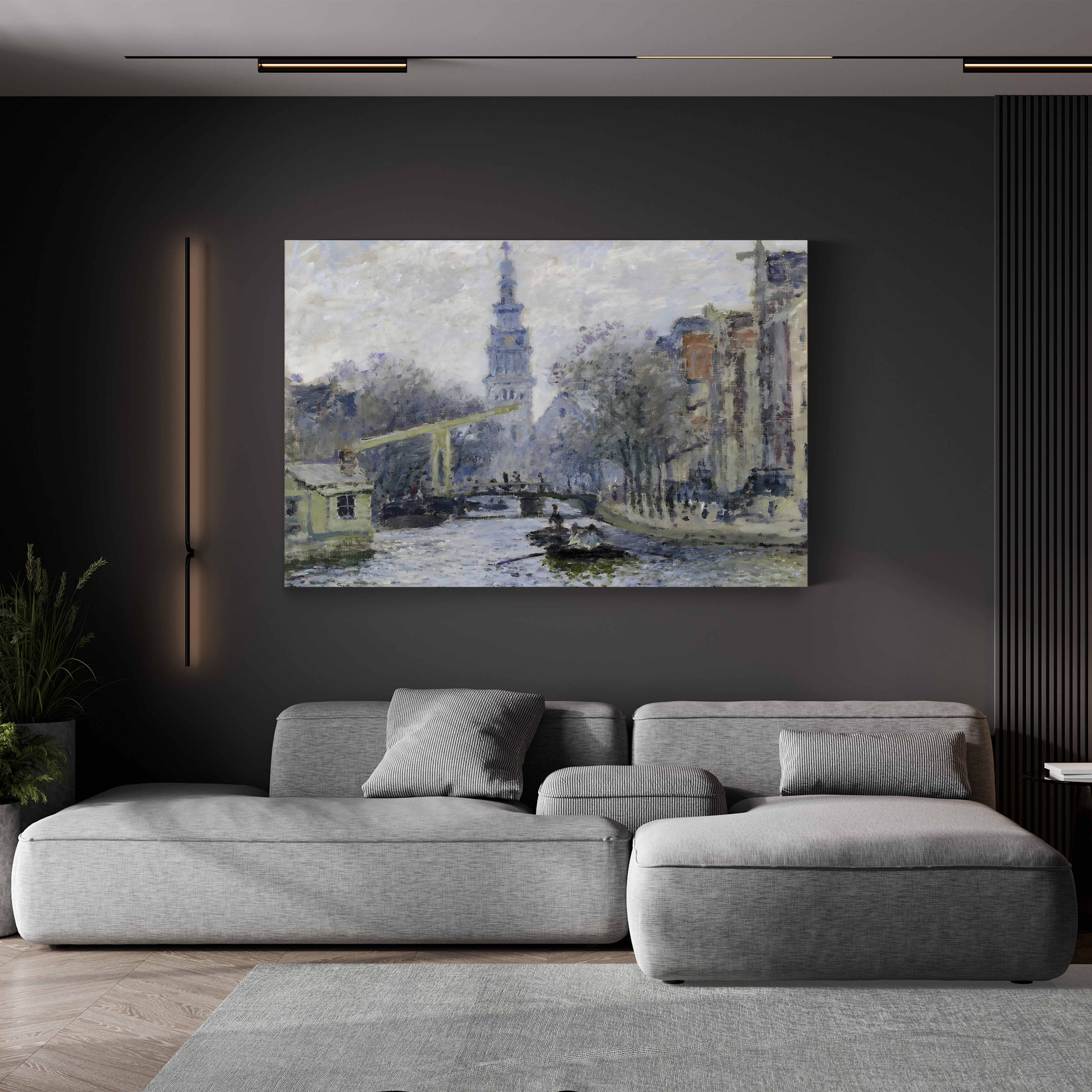 Canal à Amsterdam, 1874 – Claude Monet Wall Art | Early Impressionist Dutch Canalside Canvas Print